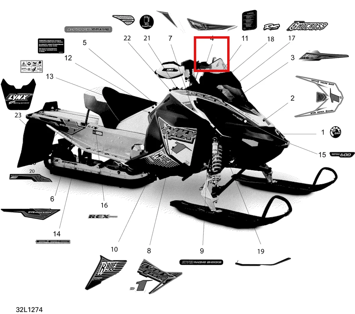 Деталь 5447019 (Деталь Fuel Label) на схеме узла 09- Decals