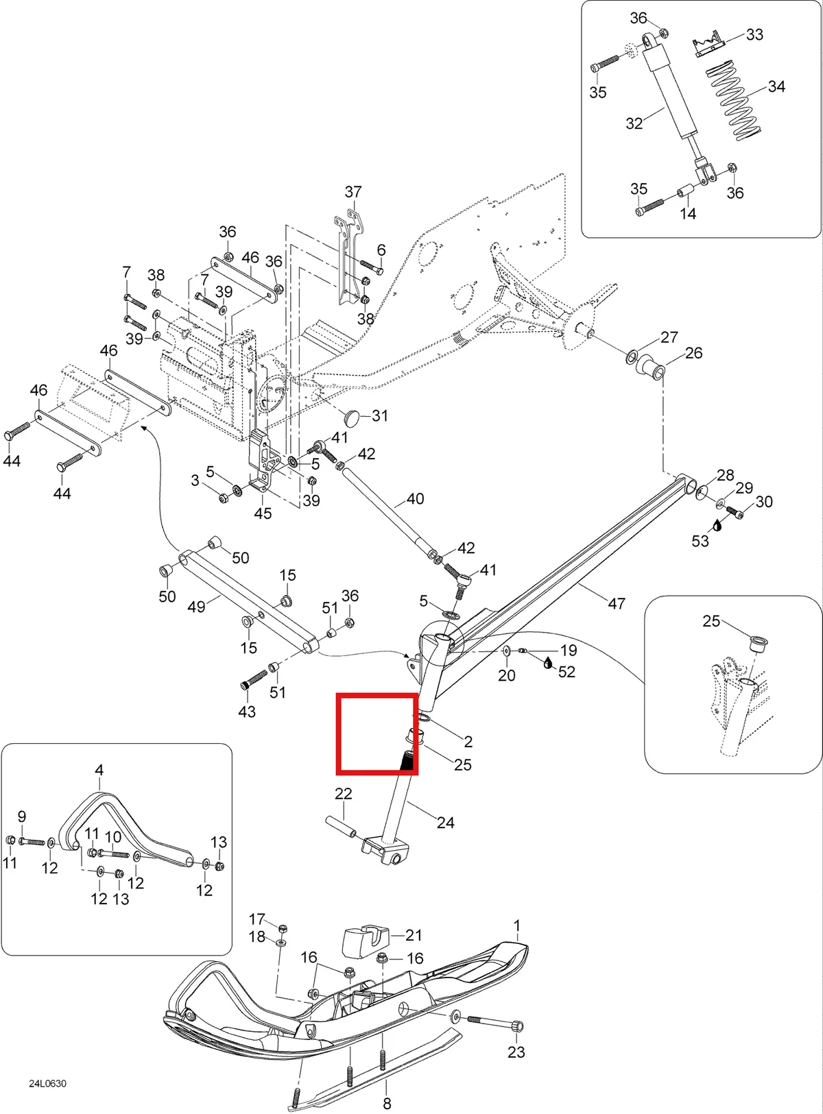 Деталь 5447559 (Деталь L.h. Upper Bracket. Ranger 550) на схеме узла 07- Front Suspension And Ski