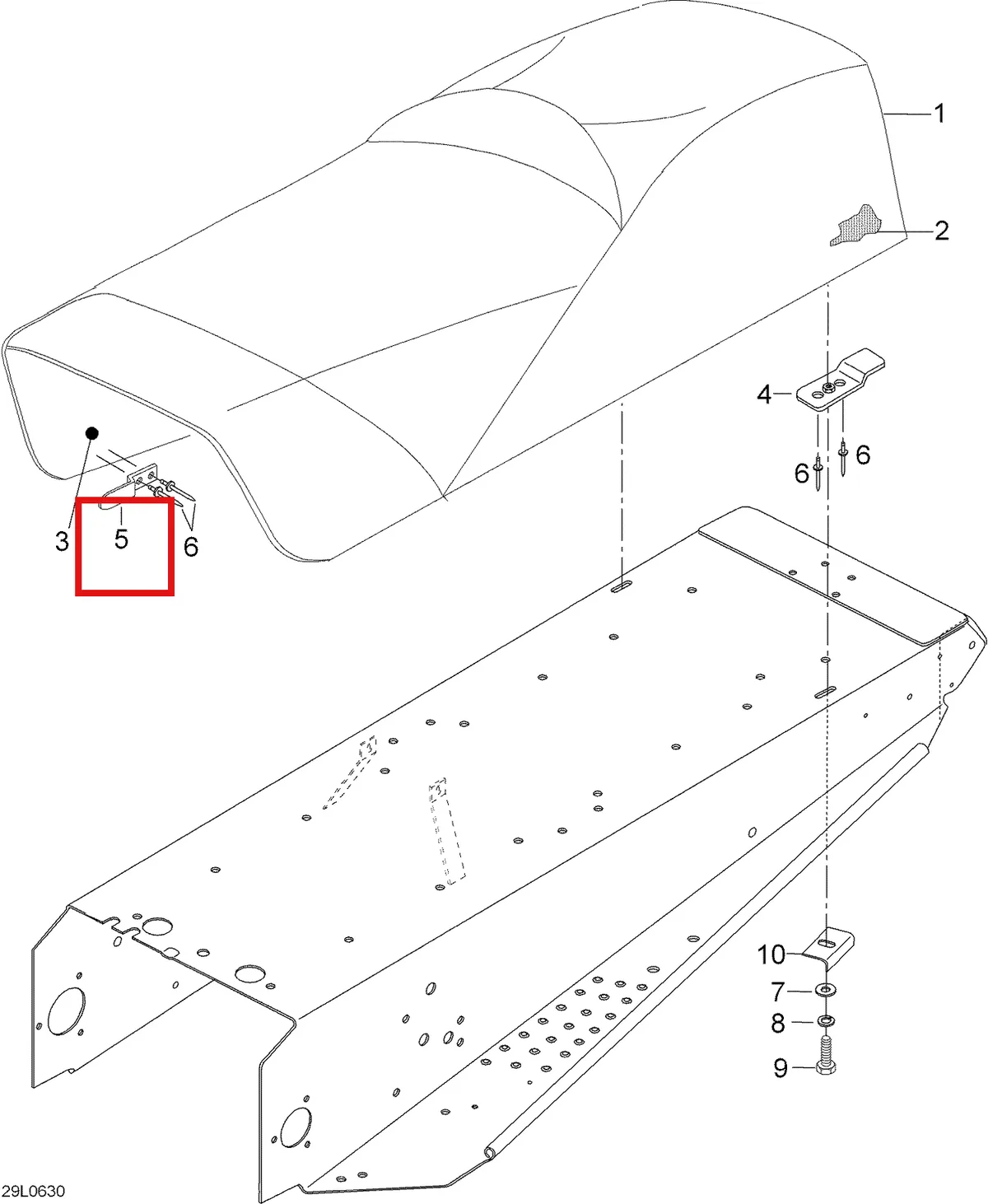 Деталь 5447909 (Деталь Fastening Plate, Front) на схеме узла 09- Seat