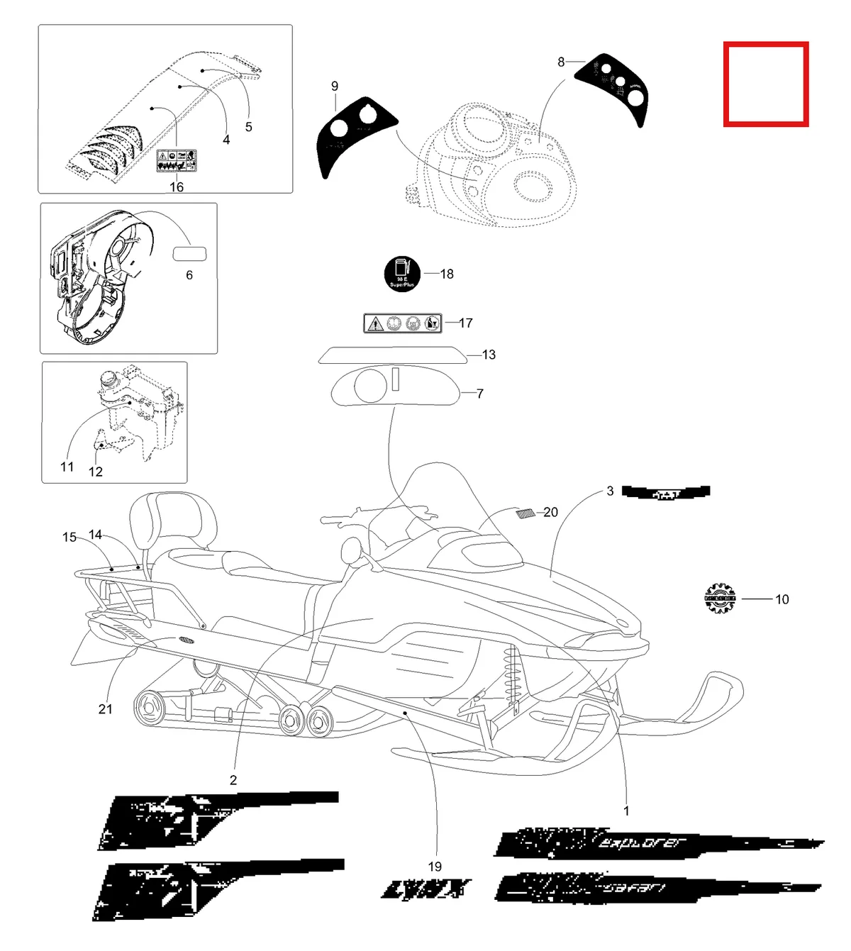 Деталь 5447918 (Деталь R.h. Console Decal. Ranger 550) на схеме узла 09- Equipment