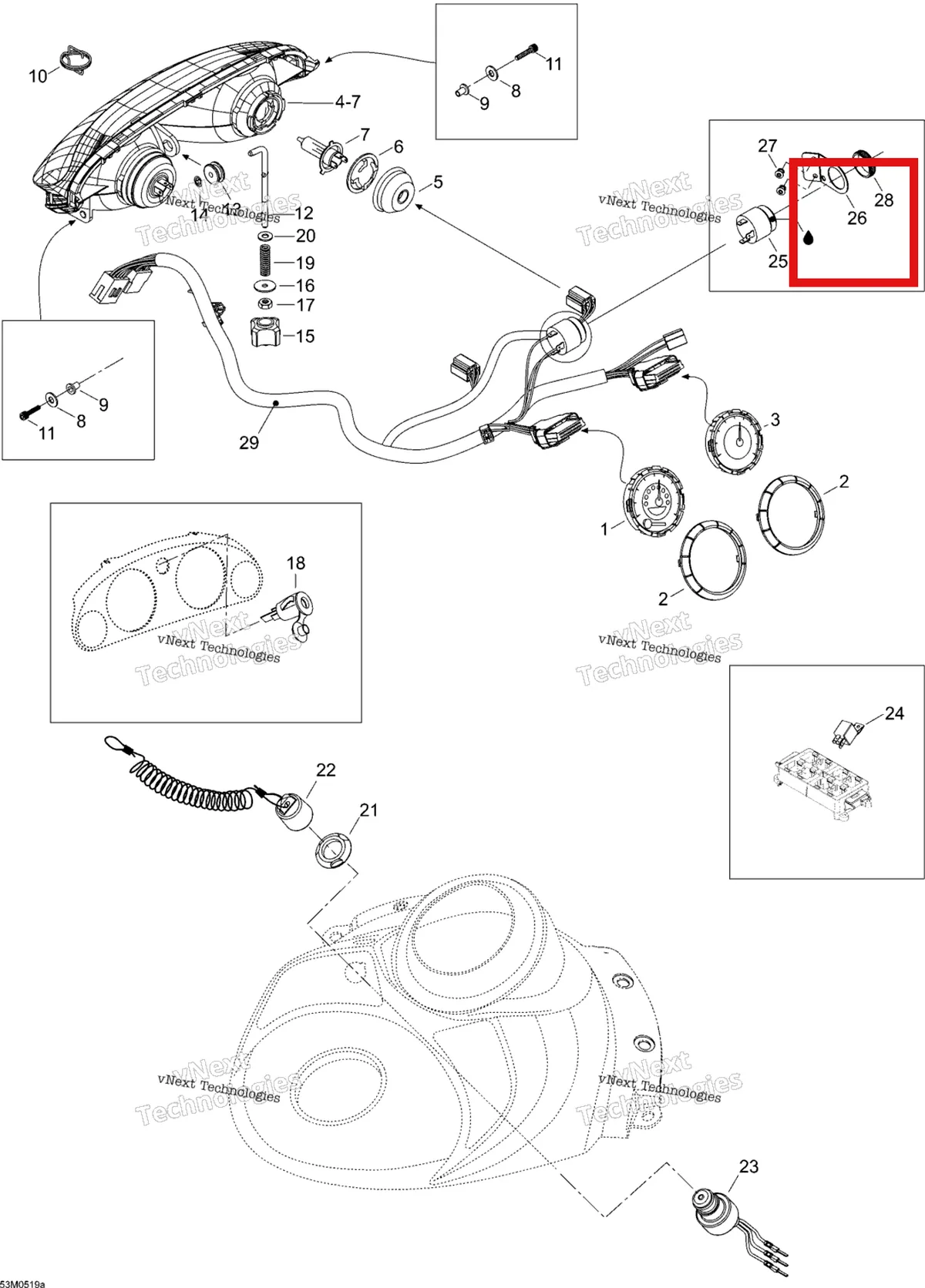 Деталь 5447941 (Деталь Support For Back Up Alarm) на схеме узла 2005 Ski-Doo Expedition V-1000 Electrical Accessories 1