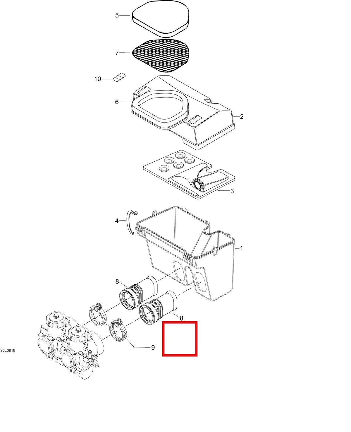 Деталь 5448209 (Деталь Locking Spring. St 600) на схеме узла 02- Air Silencer