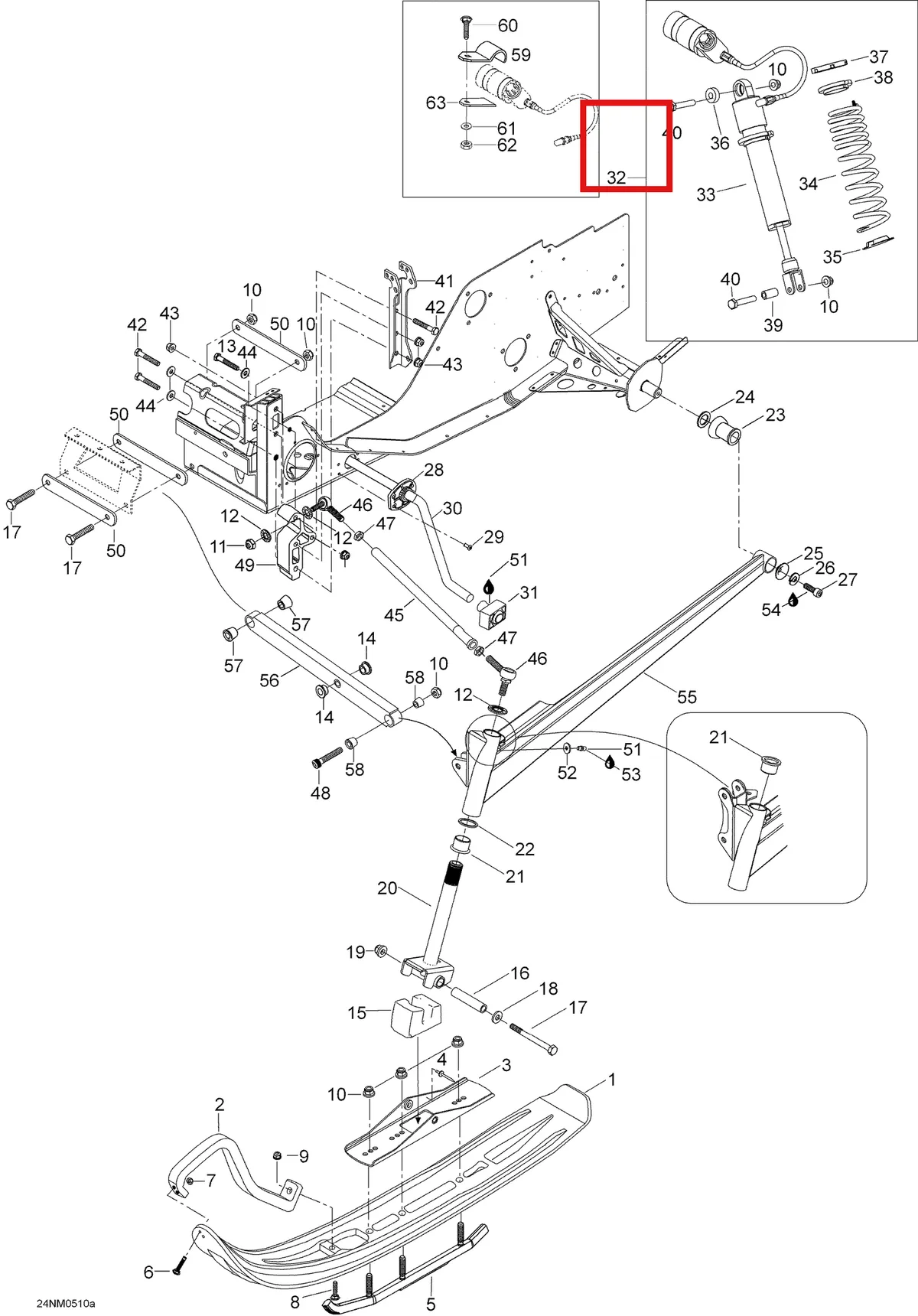 Деталь 5448228 (Опорная Плита) на схеме узла 07- Front Suspension And Ski, 400RC