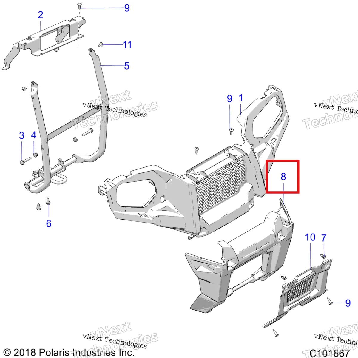 Деталь 5451442-070 на схеме узла Body, Front Bumper & Mounting