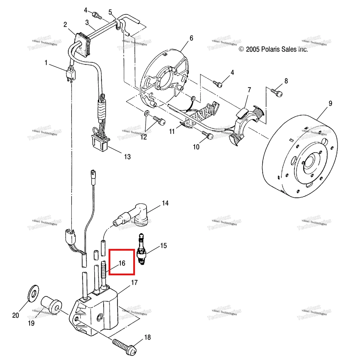 Деталь 5521516-10 (TUBING CONVOLUTED 10 см Polaris Widetrak LX (2006) (5521516-10)) на схеме узла Engine, Magneto