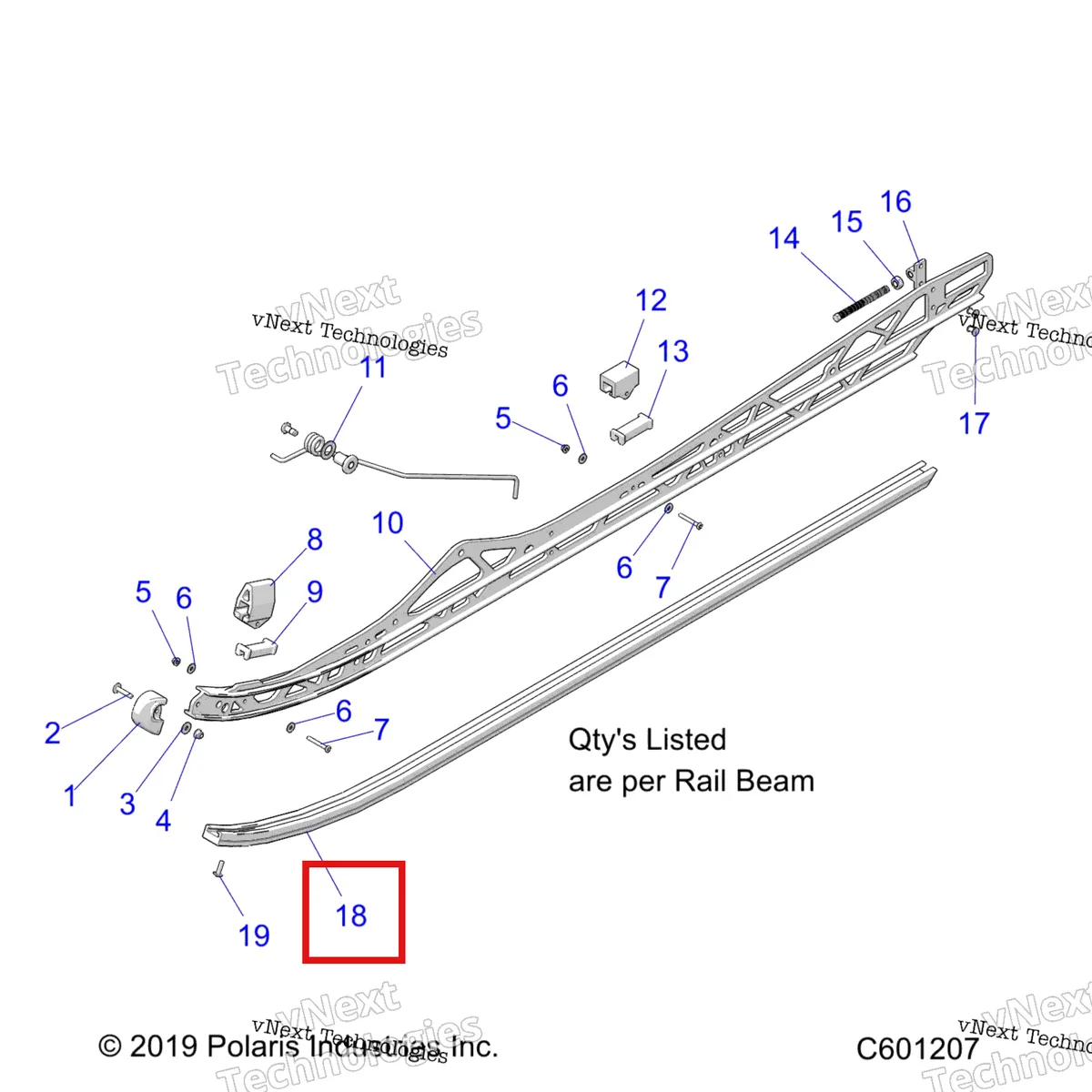 Деталь 5522144-070 (HI FAX 45/74 LO PRFL чёрный 2 Polaris 800 AXYS Pro RMK LE 155 (2017) (5522144-070)) на схеме узла Suspension, Rail Mounting All Options
