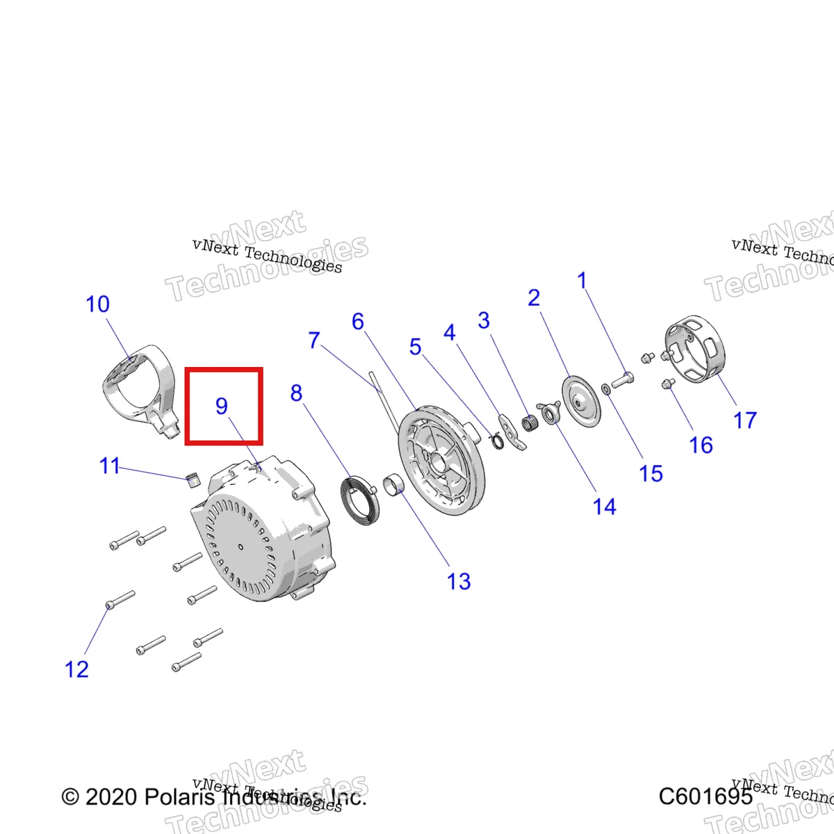 Деталь 5632494 (Ручной стартер стартер корпус Polaris 800 AXYS Pro RMK LE 155 (2017) (5632494)) на схеме узла Engine, Recoil Starter