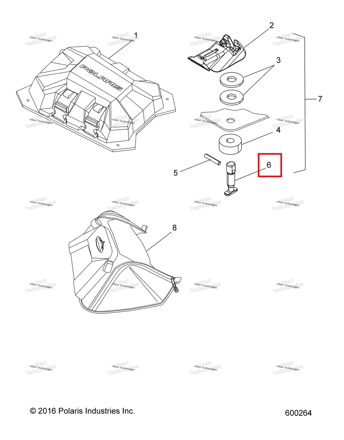Деталь 5633428 (L R анкер вал T SLOT Polaris 800 AXYS Pro RMK LE 155 (2017) (5633428)) на схеме узла Options, Storage Bags S17egm8/Egp8 Features/Options