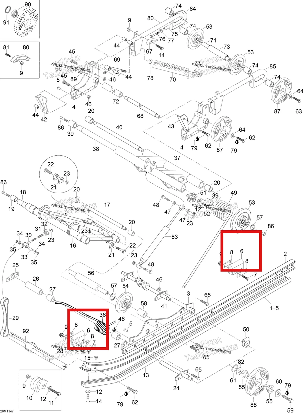 Деталь 570023100 (Резиновый Демпфер) на схеме узла 2012 Ski-Doo Skandic SWT V800 YetiII Rear Suspension