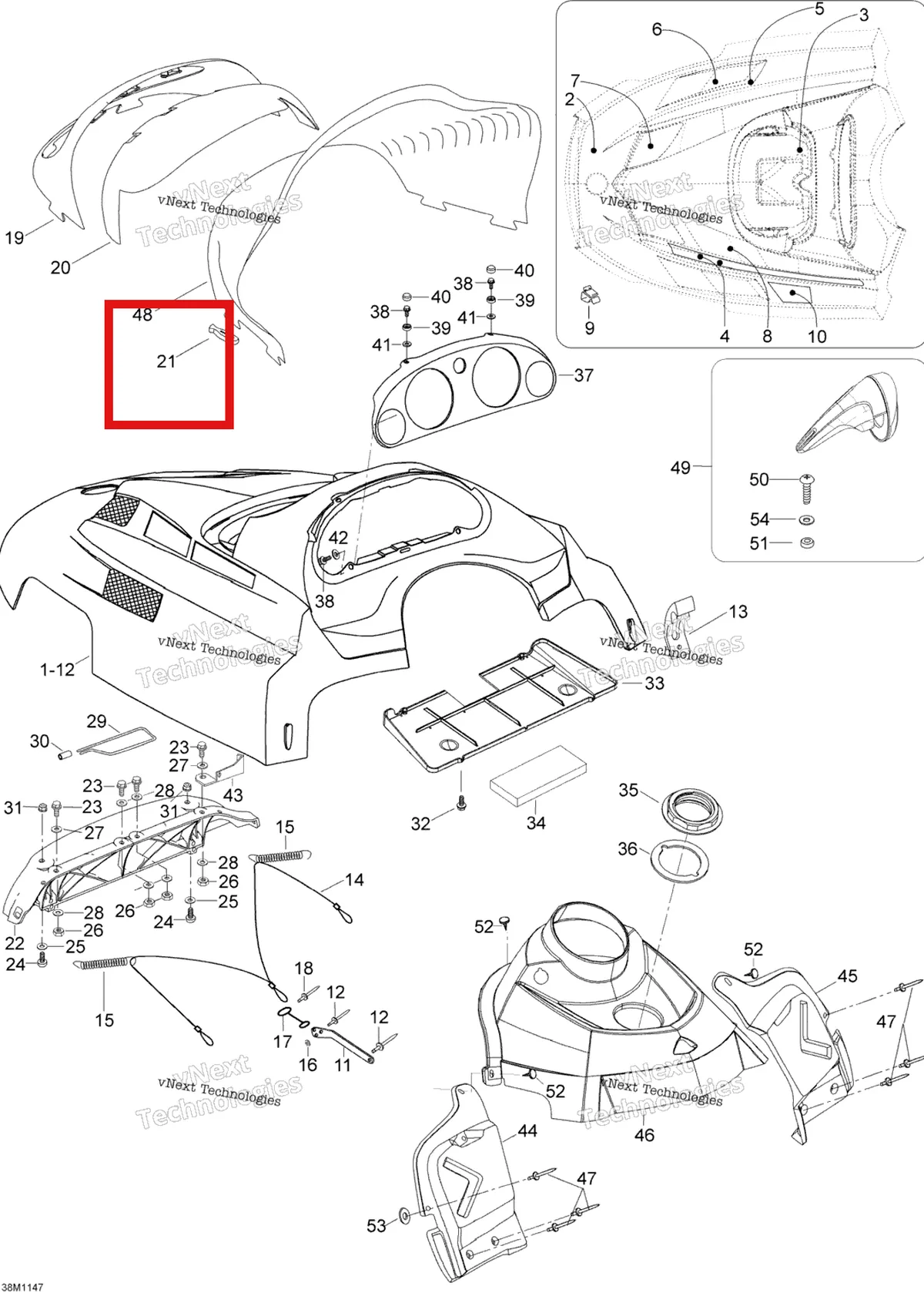 Деталь 570023800 (Опора) на схеме узла 2012 Ski-Doo Skandic SWT V800 YetiII Hood
