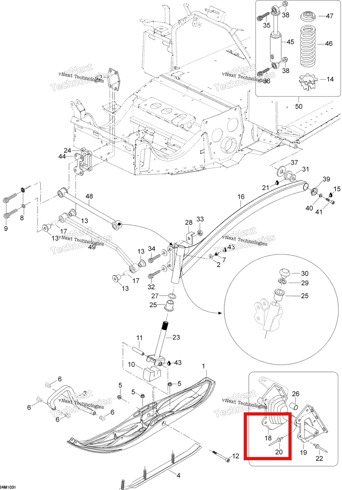 Деталь 570024900 (Деталь R.h. Cap Rod Tie) на схеме узла 2010 Ski-Doo Skandic SUV 550F Front Suspension And Ski