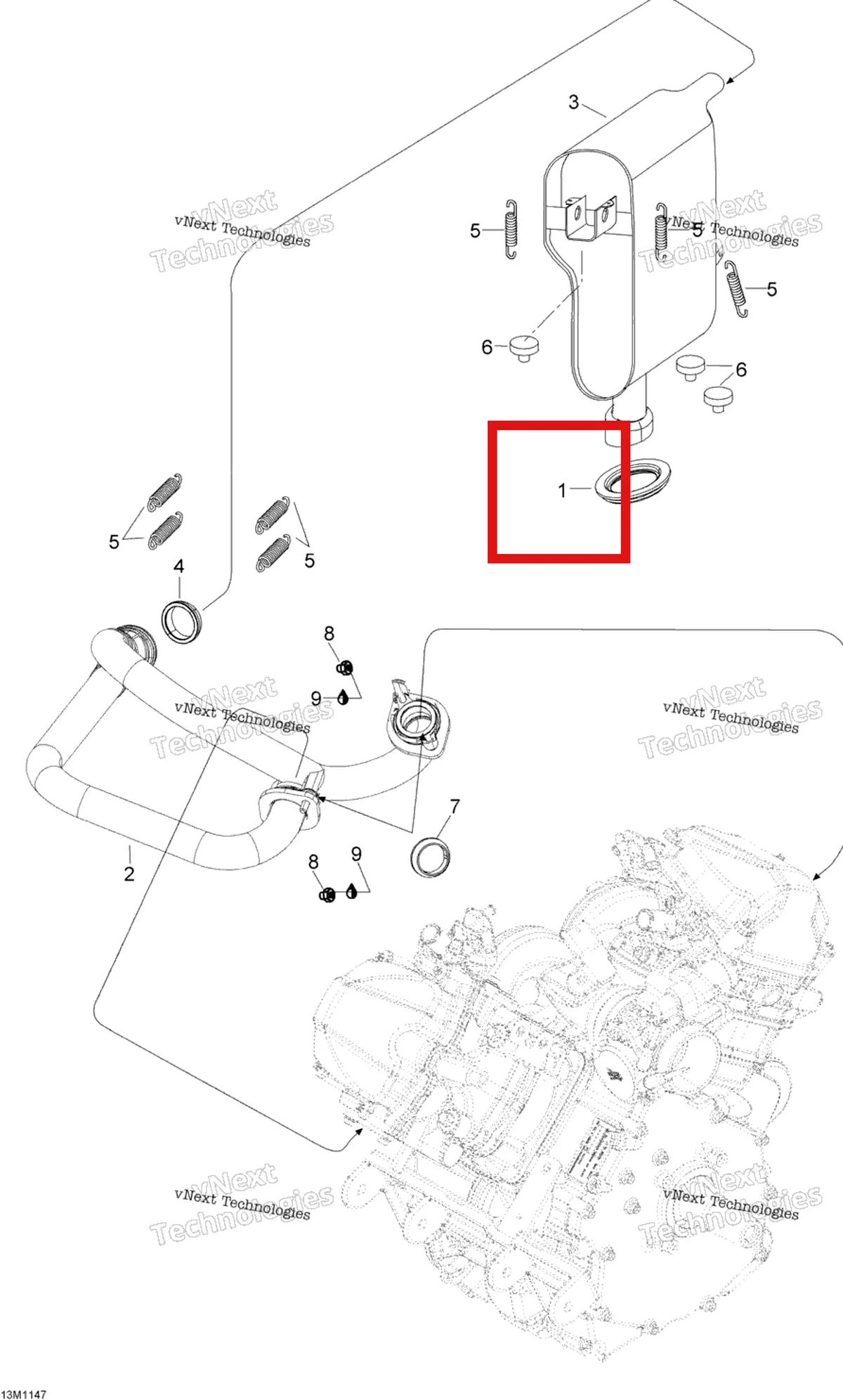 Деталь 570039000 (Уплотнитель резиновый) на схеме узла 2012 Ski-Doo Skandic SWT V800 YetiII Exhaust System