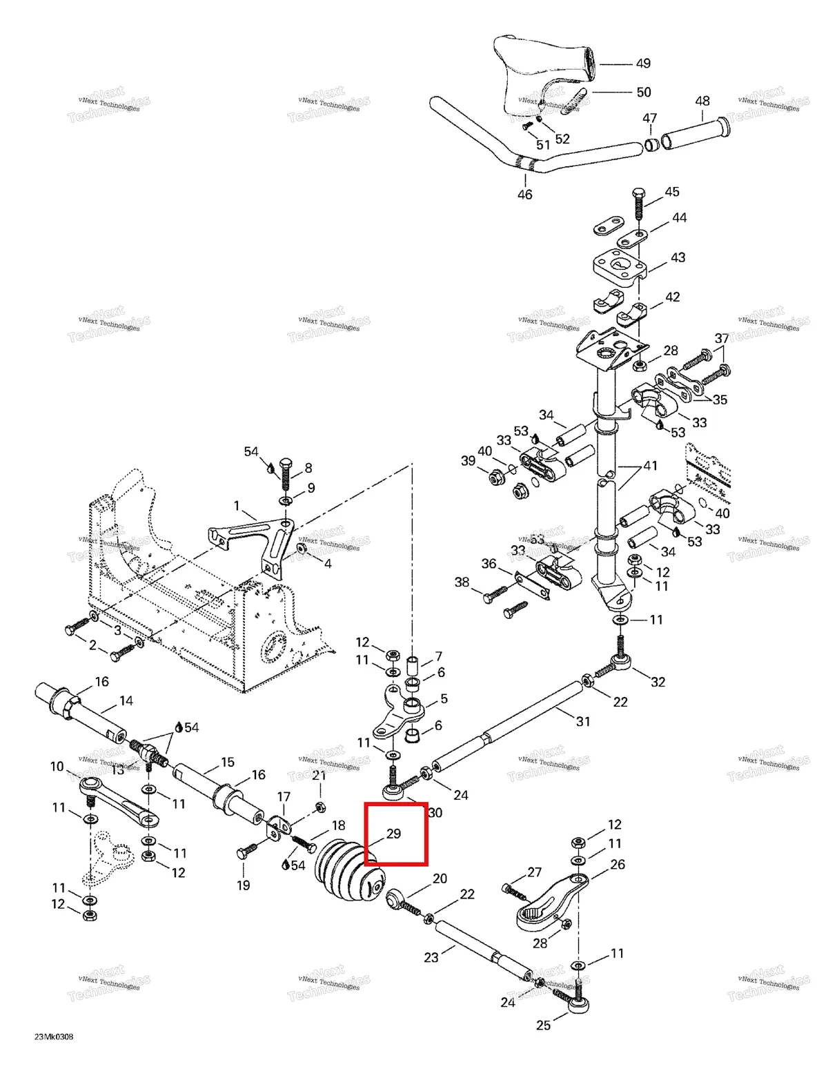 Деталь 570054100 на схеме узла 2003 Ski-Doo Mach Z Steering System