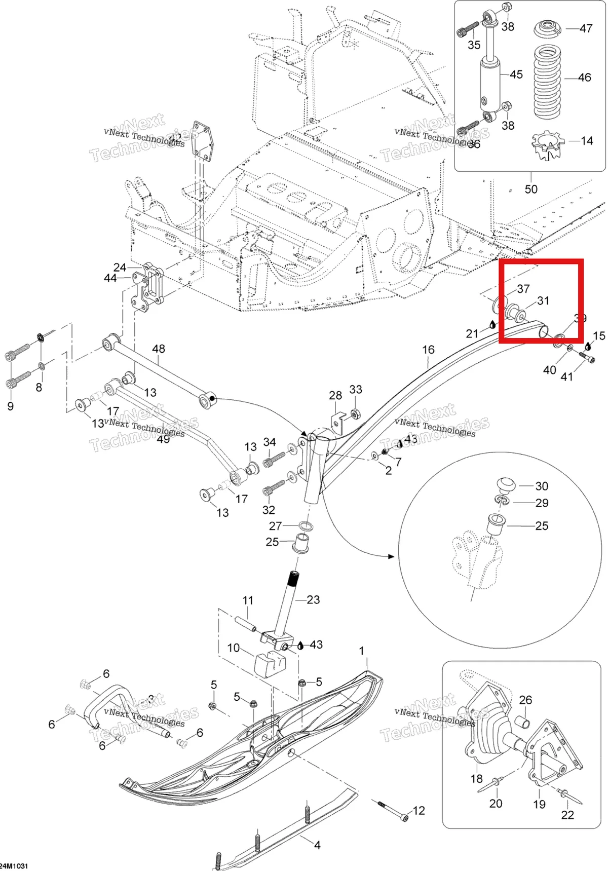 Деталь 570062200 (Резиновый Демпфер) на схеме узла 2010 Ski-Doo Skandic SUV 550F Front Suspension And Ski
