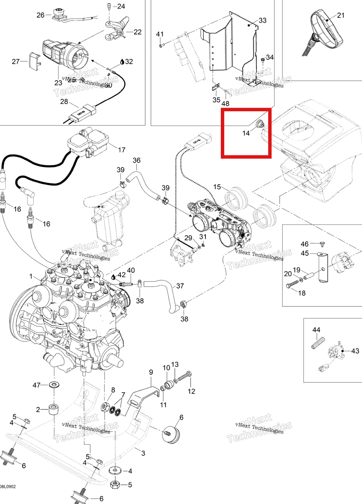 Деталь 570065500 (Уплотнитель резиновый) на схеме узла 2009 Ski-Doo Expedition TUV 600 H.O. SDI Engine And Engine Support