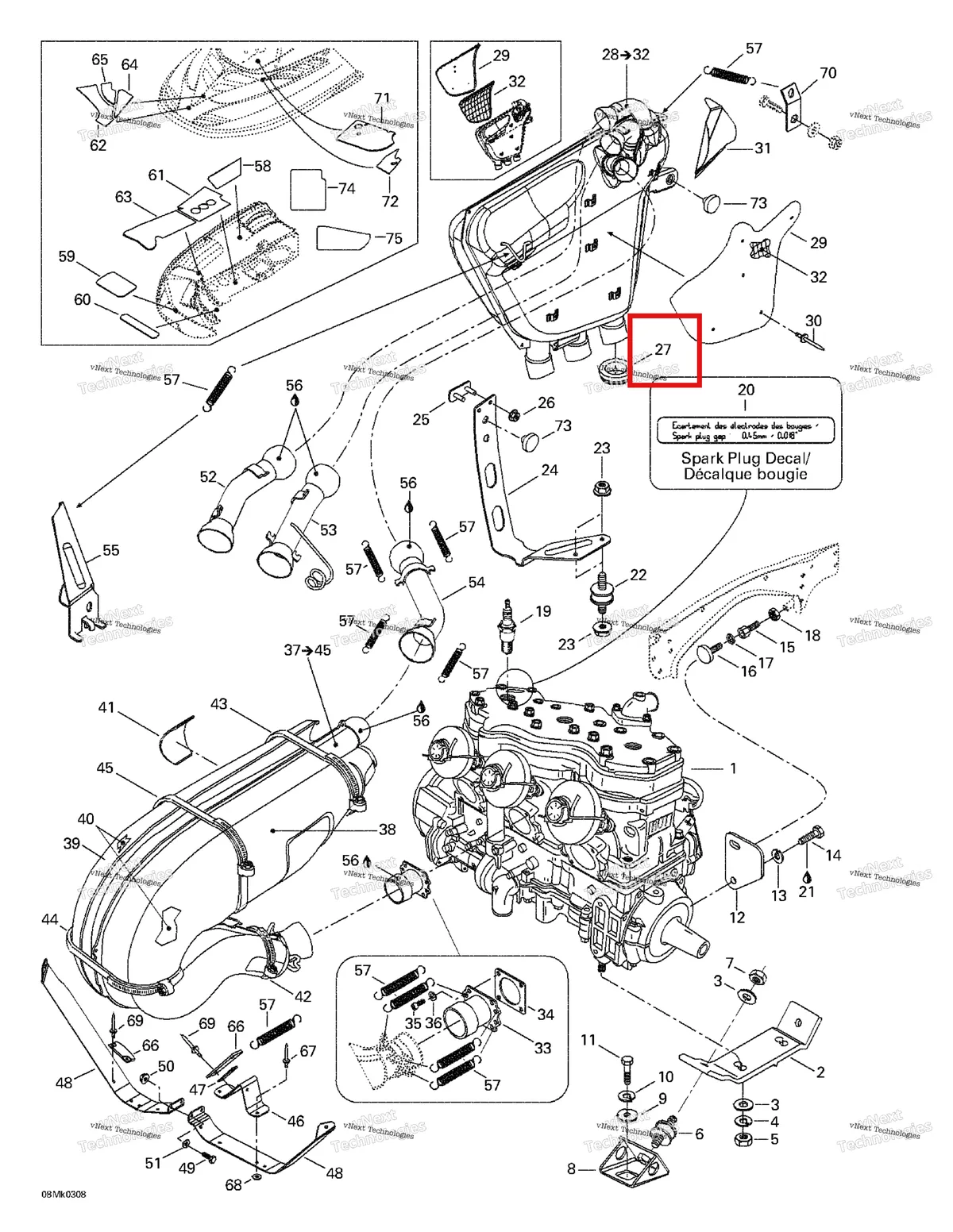 Деталь 570066200 на схеме узла 2003 Ski-Doo Mach Z Engine Support And Muffler