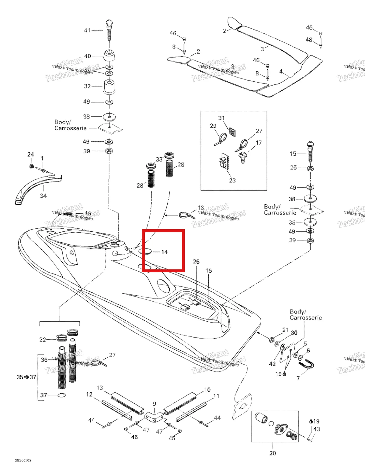 Деталь 570277400 на схеме узла 2002 Sea-Doo XP, 5577/5578 Body