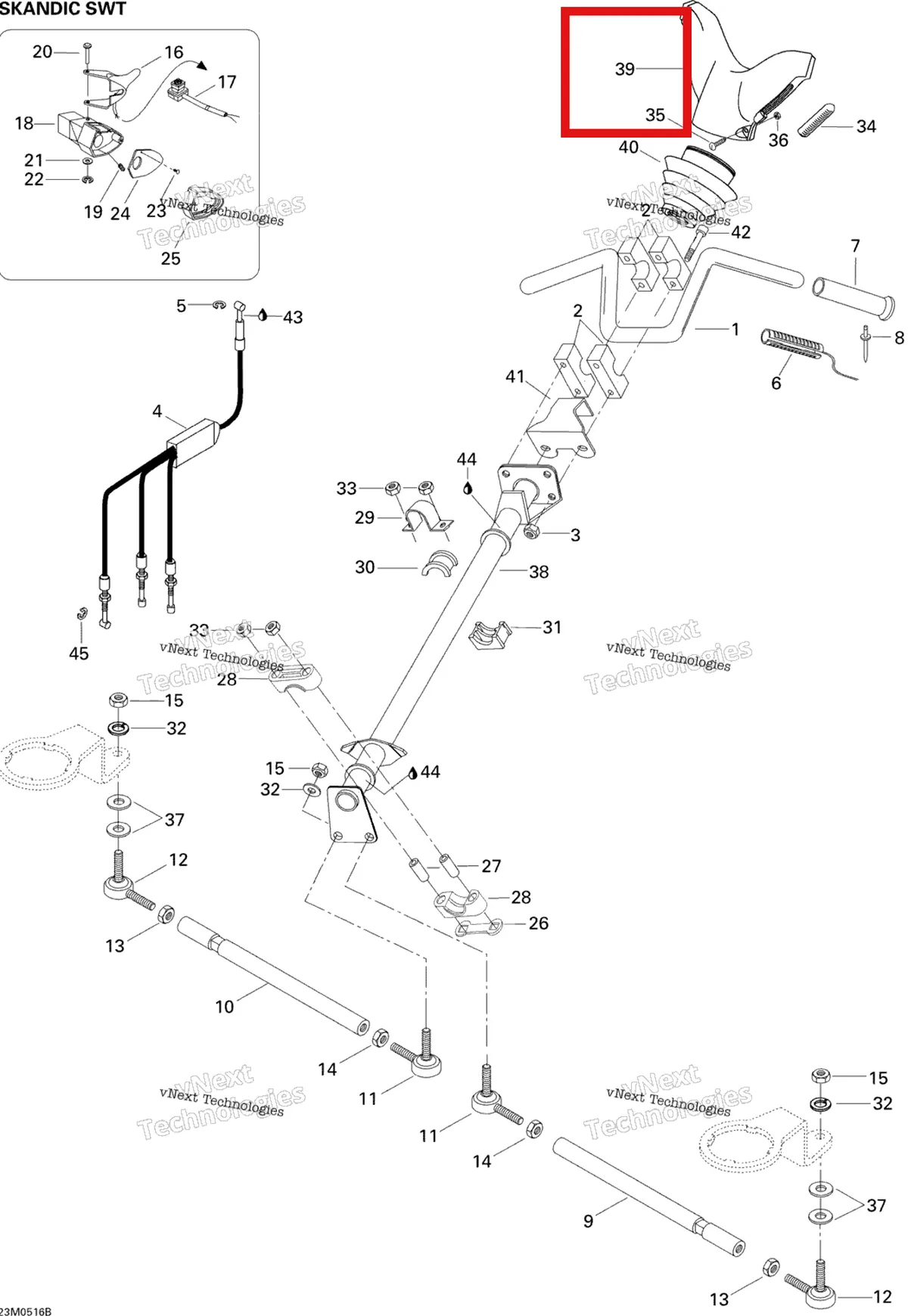 Деталь 572023800 (Подушка изолирующая) на схеме узла 2005 Ski-Doo Skandic SWT 550F Steering System 550F Swt