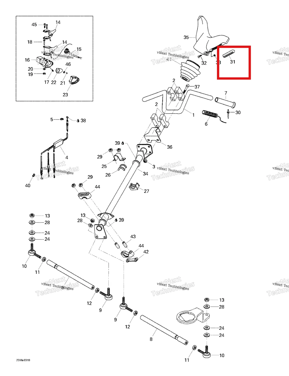 Деталь 572023900 (Шпонка) на схеме узла 2003 Ski-Doo Skandic 600 Steering System