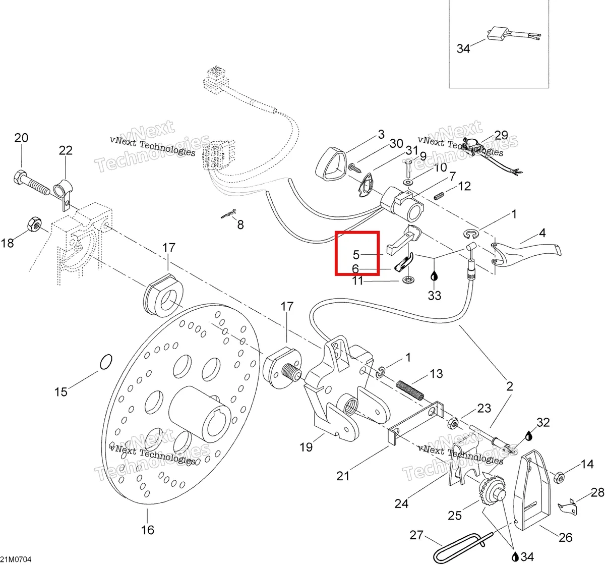 Деталь 572025200 (Деталь Brake Lever) на схеме узла 2007 Ski-Doo Skandic LT 440F Brakes