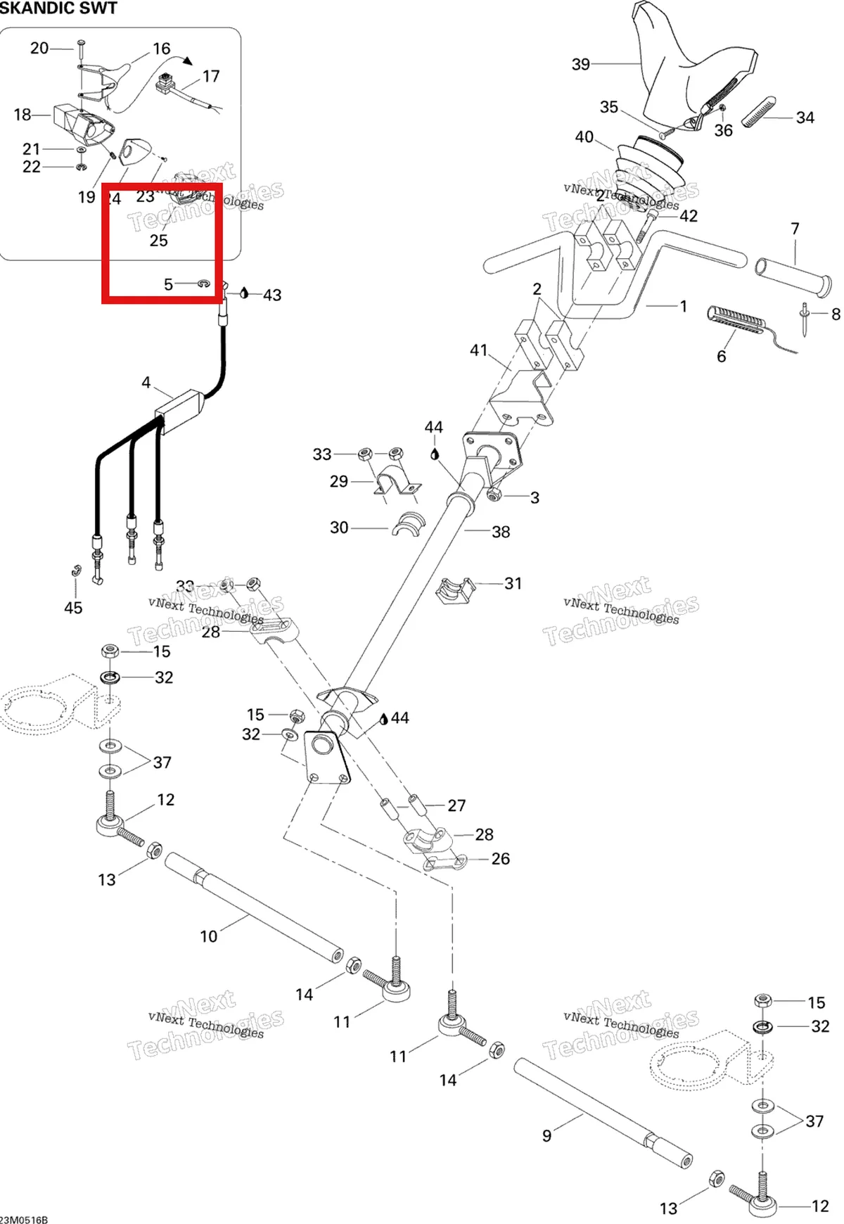 Деталь 572044600 (Деталь Throttle Cover) на схеме узла 2005 Ski-Doo Skandic SWT 550F Steering System 550F Swt