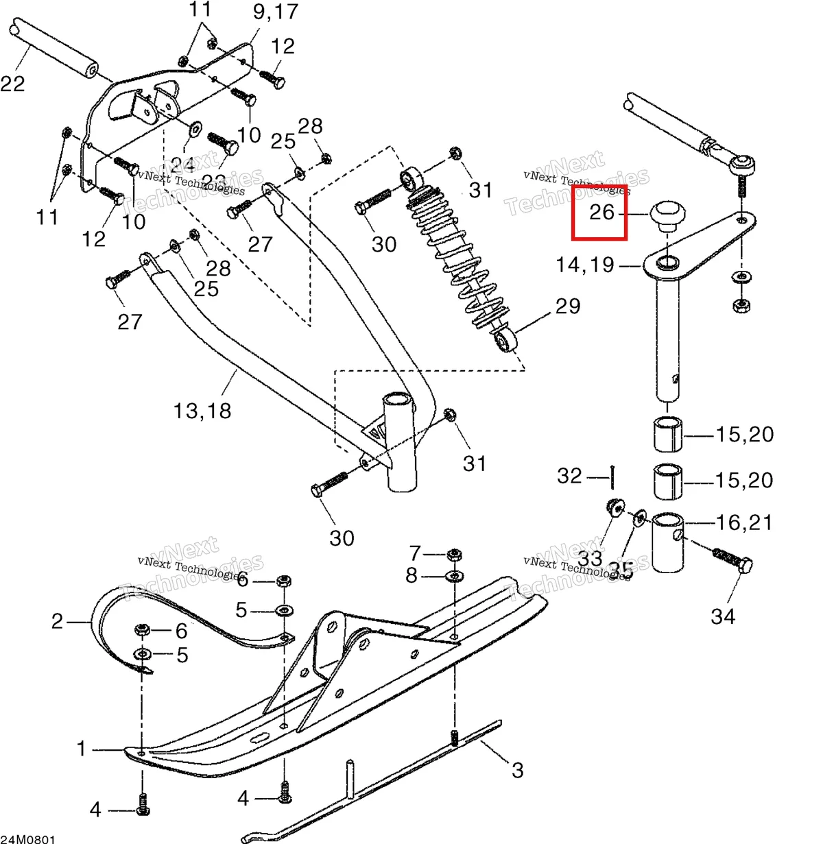Деталь 572079100 на схеме узла 2008 Ski-Doo Mini Z Front Suspension And Ski