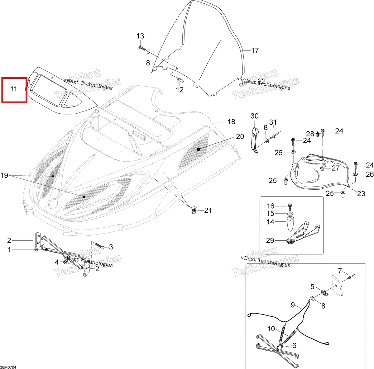 Деталь 572079200 (Деталь Lamp Support) на схеме узла 2007 Ski-Doo Skandic LT 440F Cab And Console