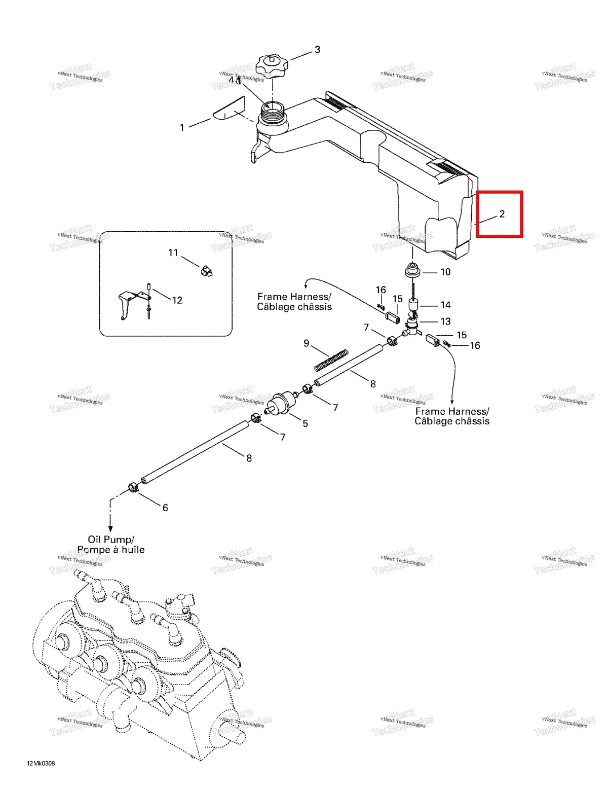 Деталь 572088500 на схеме узла 2003 Ski-Doo Mach Z Oil Tank