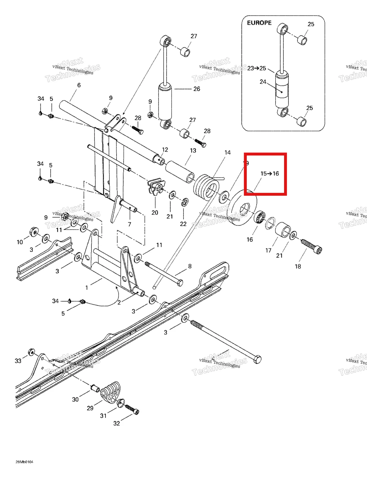 Деталь 572094300 на схеме узла 2001 Ski-Doo Formula Deluxe 380 F Rear Arm