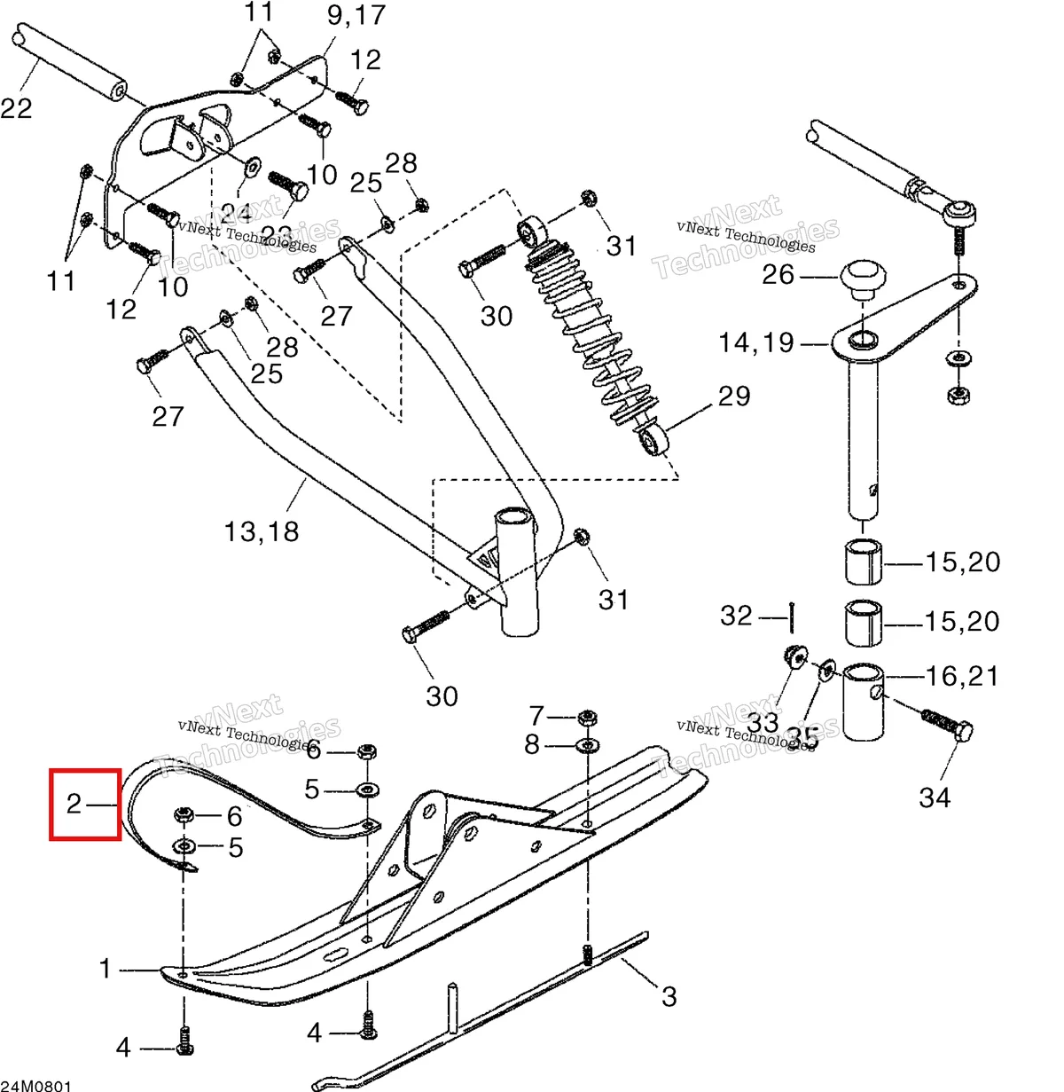 Деталь 572099500 на схеме узла 2008 Ski-Doo Mini Z Front Suspension And Ski