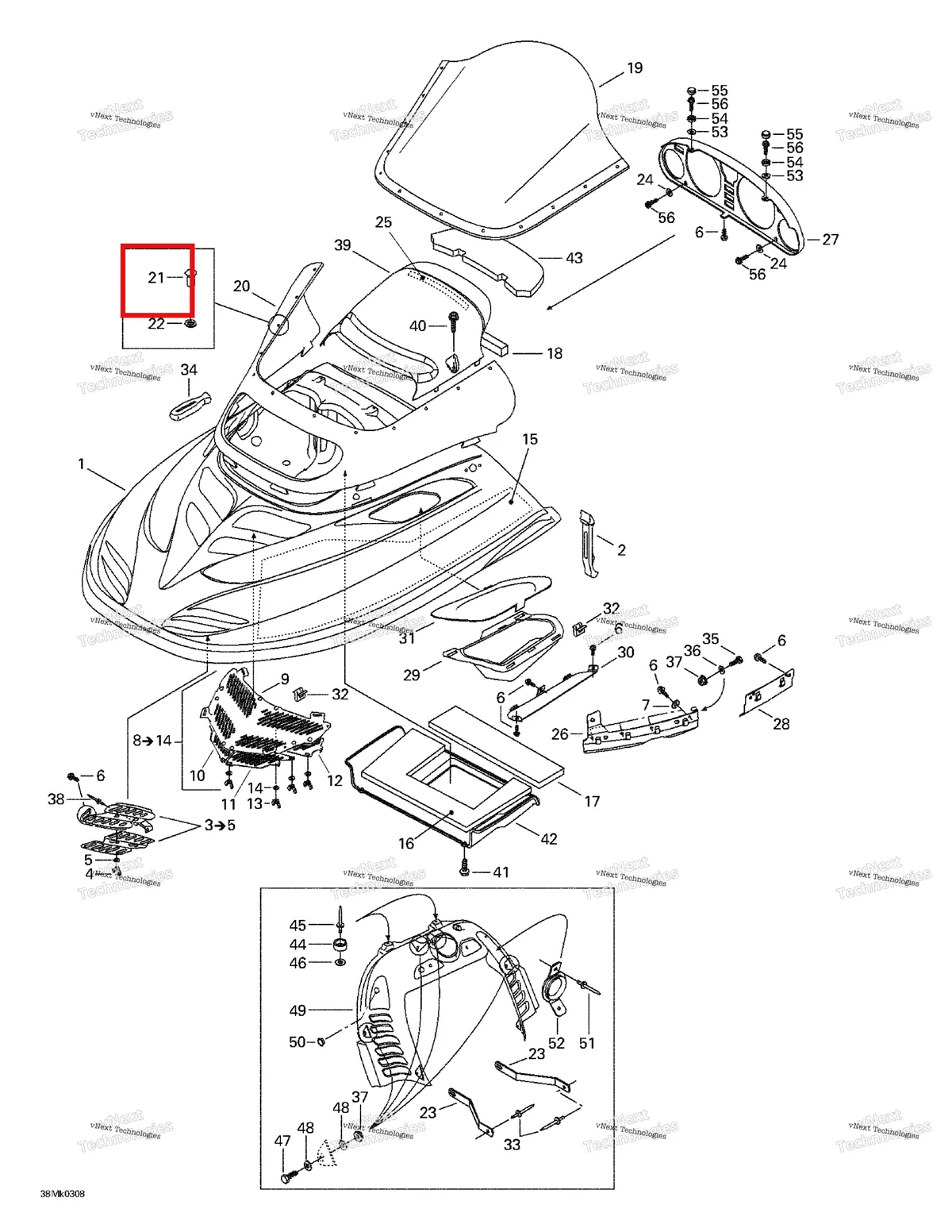 Деталь 572103500 на схеме узла 2003 Ski-Doo Mach Z Cab, Console