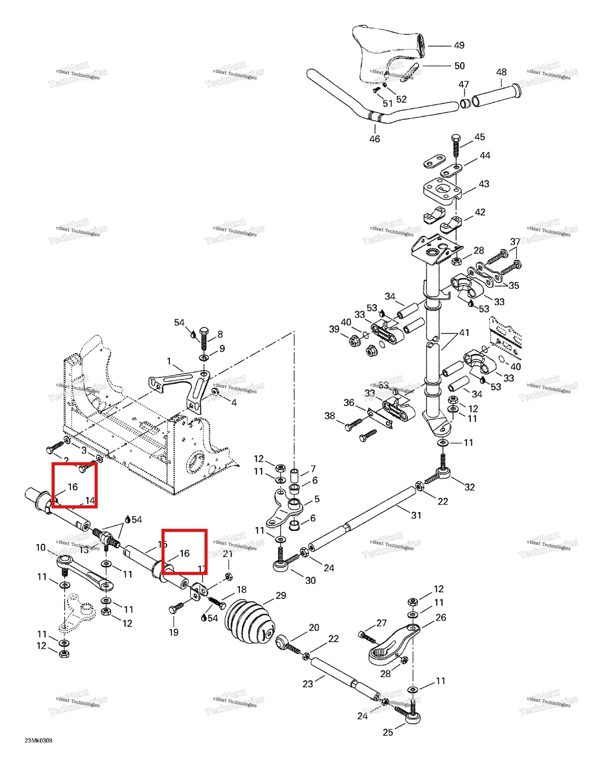 Деталь 572108500 на схеме узла 2003 Ski-Doo Mach Z Steering System