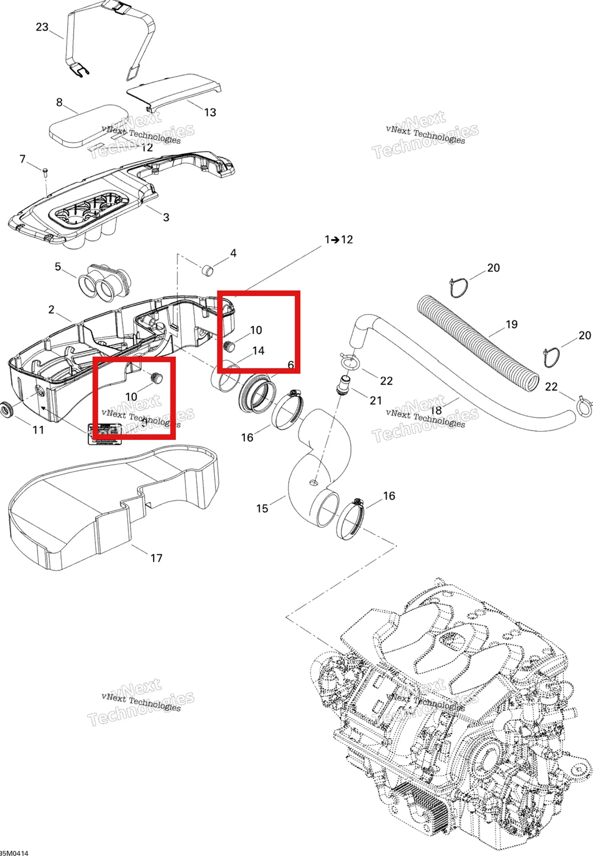 Деталь 572110800 на схеме узла 2004 Ski-Doo Elite 1500 1st Edition Air Intake