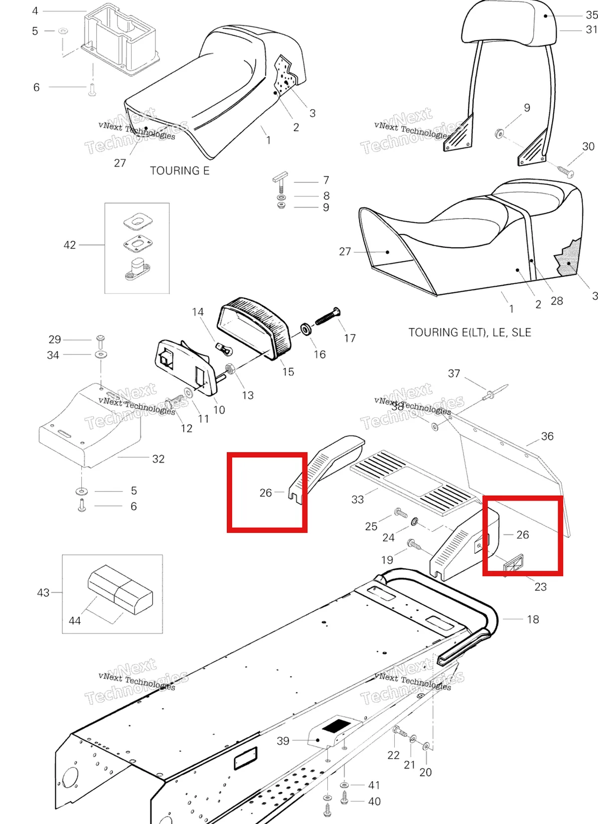 Деталь 580642100 (Деталь L.h. Molding) на схеме узла 1996 Ski-Doo Touring E Seat E