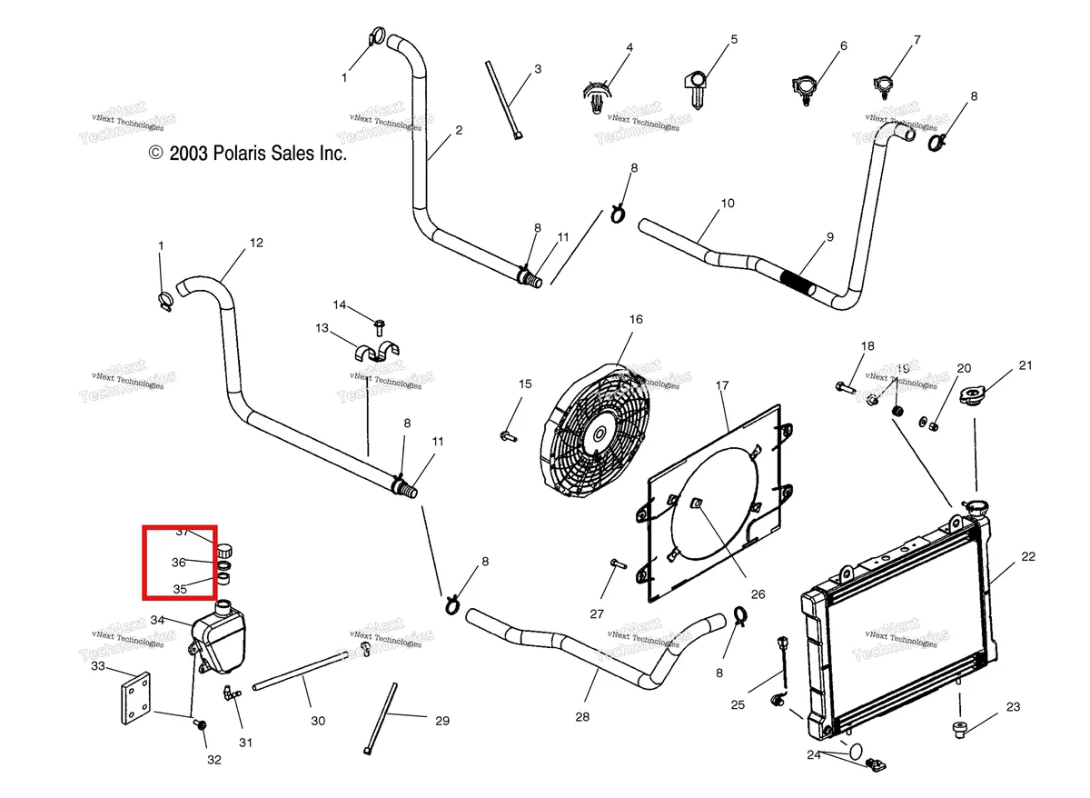 Деталь 5810279 (Прокладка Polaris Widetrak LX (2006) (5810279)) на схеме узла Cooling System