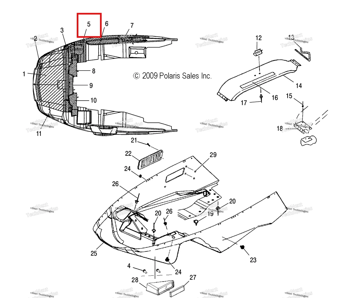 Деталь 5810496 (FOIL TAPE 6 Polaris Widetrak LX (2006) (5810496)) на схеме узла Body, Nosepan & Foil
