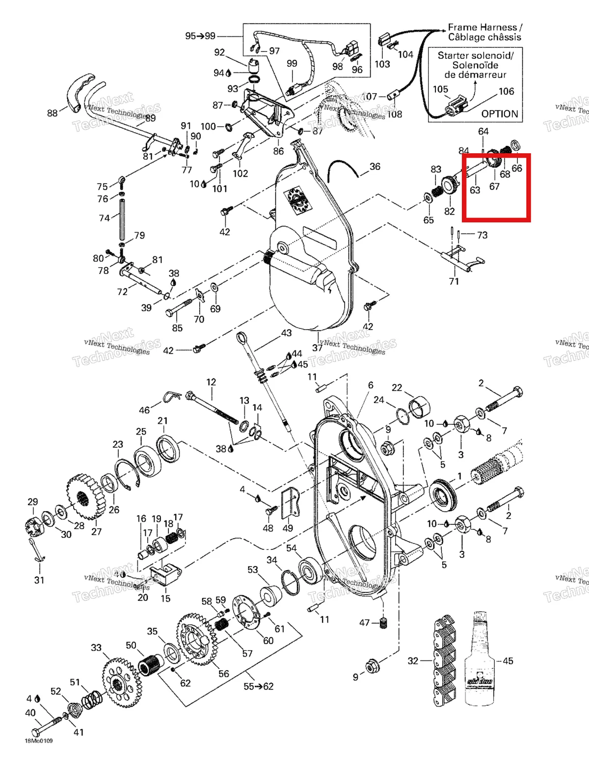 Деталь 581098200 (Деталь Sprocket Assy. Includes Items 46 Thru 47) на схеме узла 2001 Ski-Doo Formula Deluxe 500/600/700 Transmission