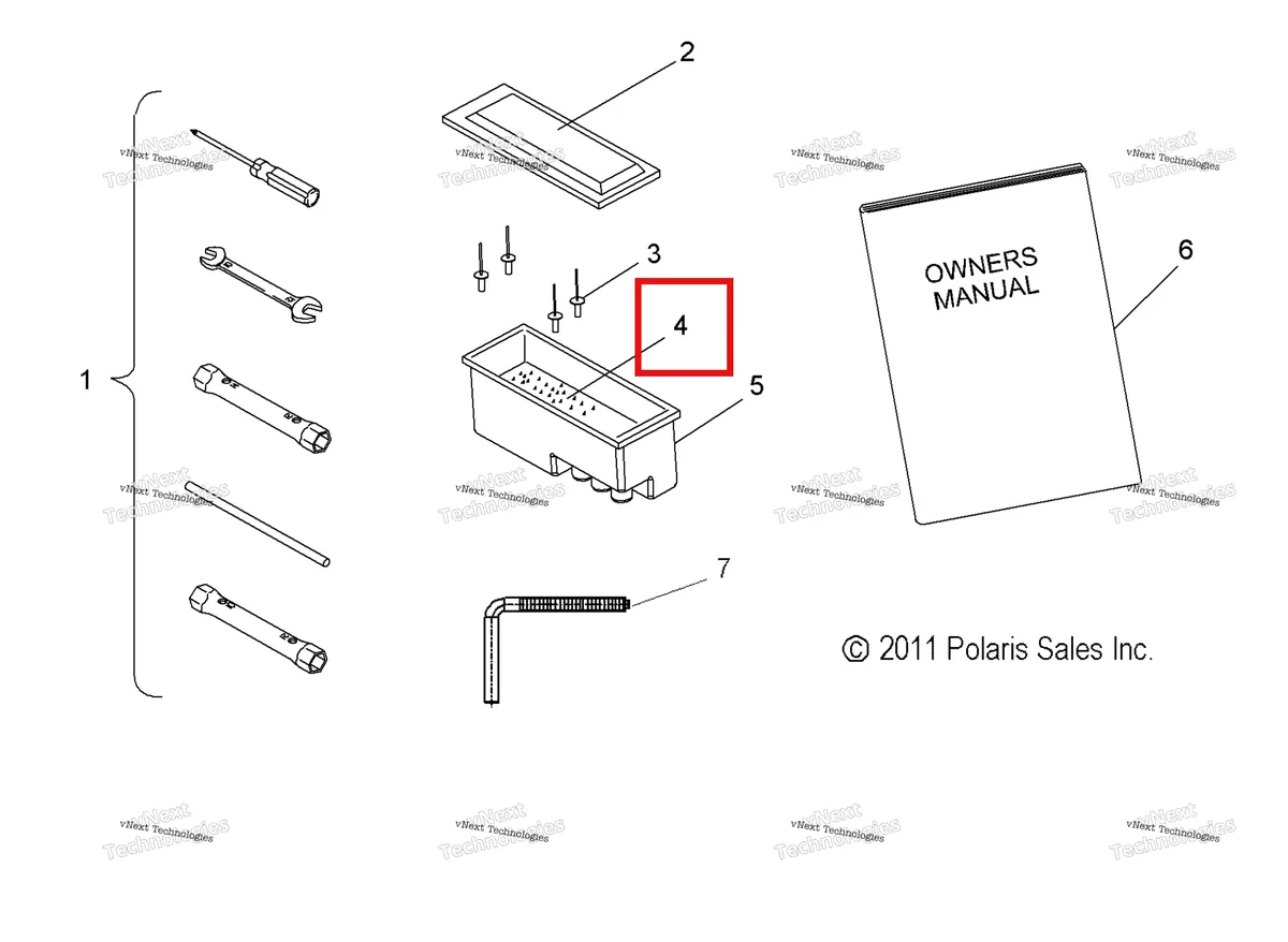 Деталь 5811051 (Поролон TOOLBOX Polaris Widetrak LX (2006) (5811051)) на схеме узла Tools, Tool Kit
