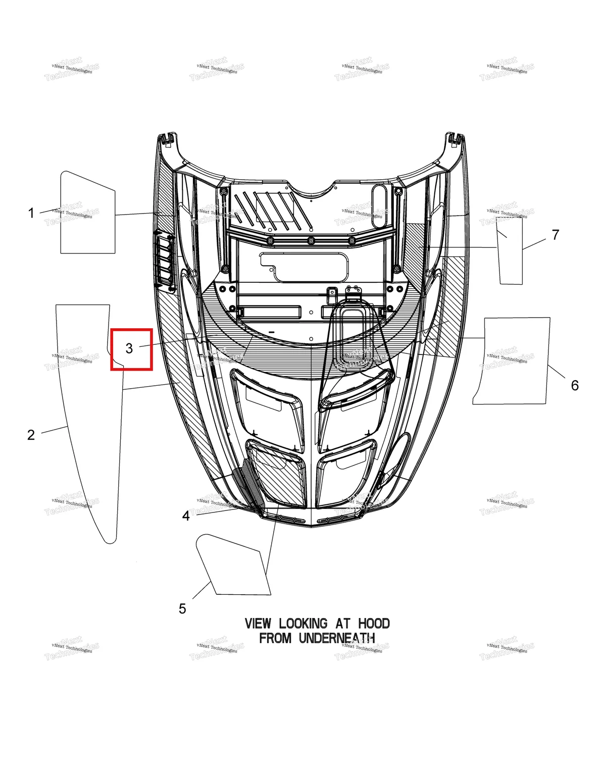 Деталь 5811609 (Поролон капот CTR Polaris Widetrak LX (2006) (5811609)) на схеме узла Body, Hood Foam & Foil