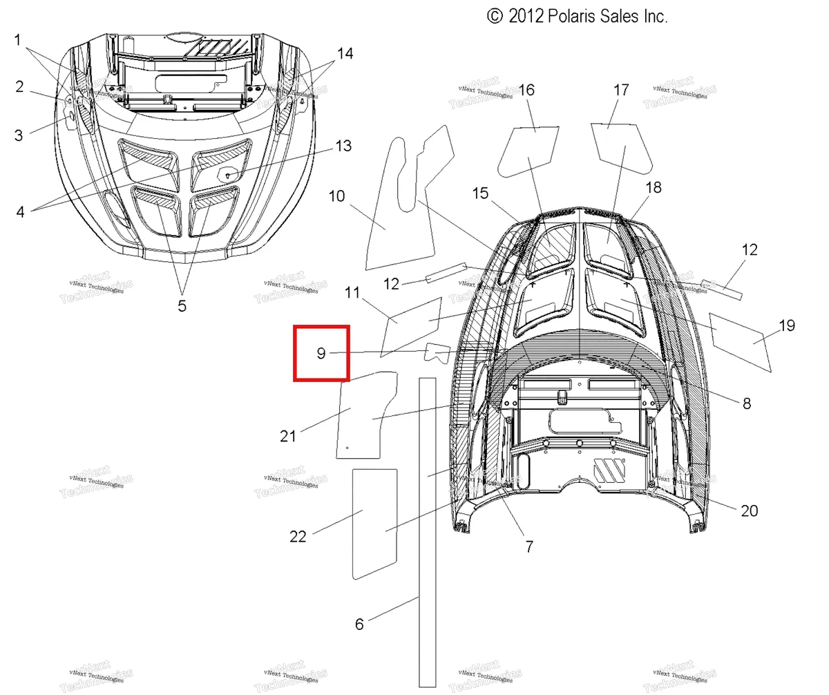 Деталь 5811703 (FOIL капот TAB REINF Polaris Widetrak LX (2006) (5811703)) на схеме узла Body, Hood Foam & Foil