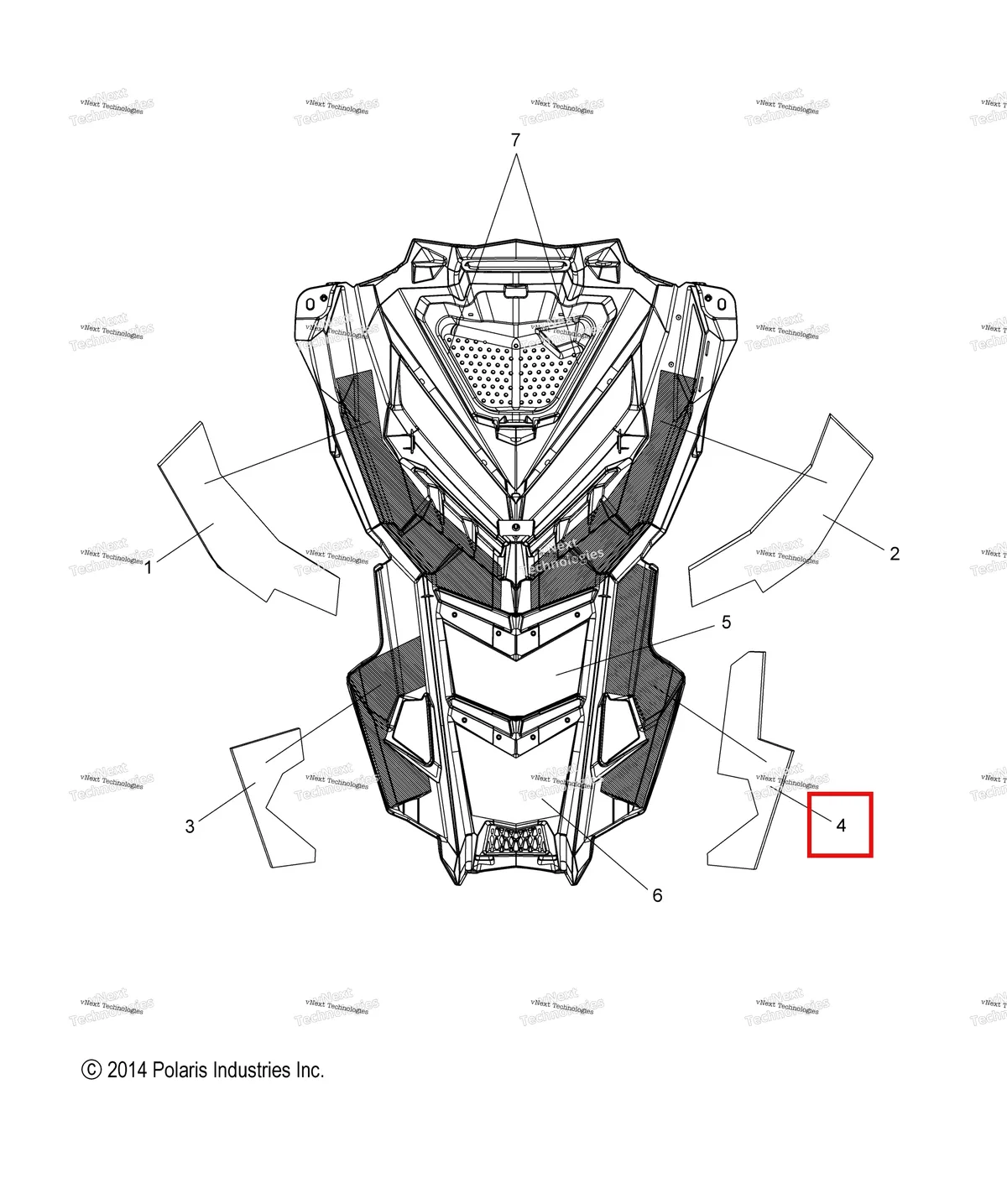 Деталь 5814135 (Поролон капот правый нижний Polaris 800 AXYS Pro RMK LE 155 (2017) (5814135)) на схеме узла Body, Hood Foam/Fiber All Options