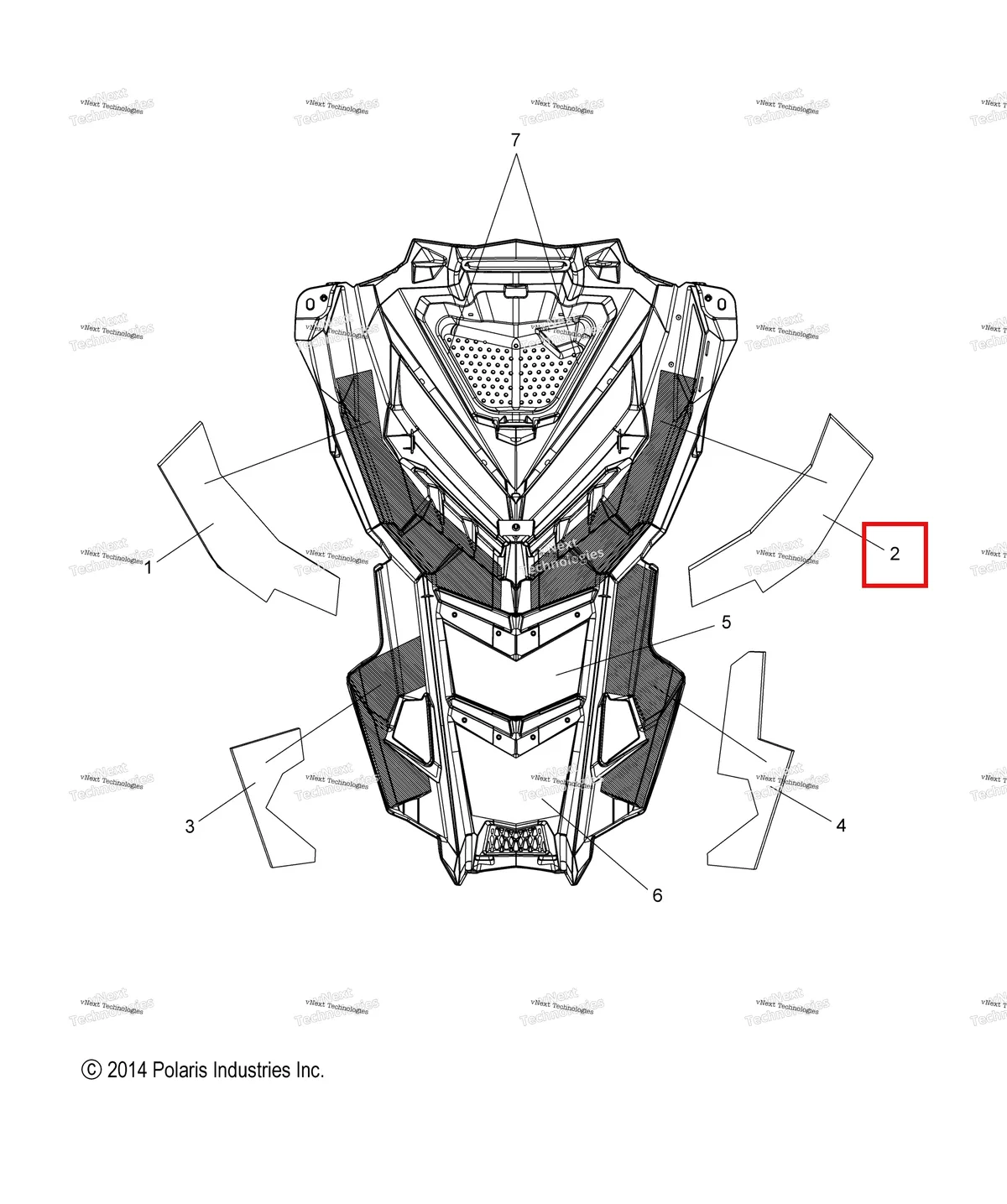 Деталь 5814137 (Поролон капот правый верхний Polaris 800 AXYS Pro RMK LE 155 (2017) (5814137)) на схеме узла Body, Hood Foam/Fiber All Options