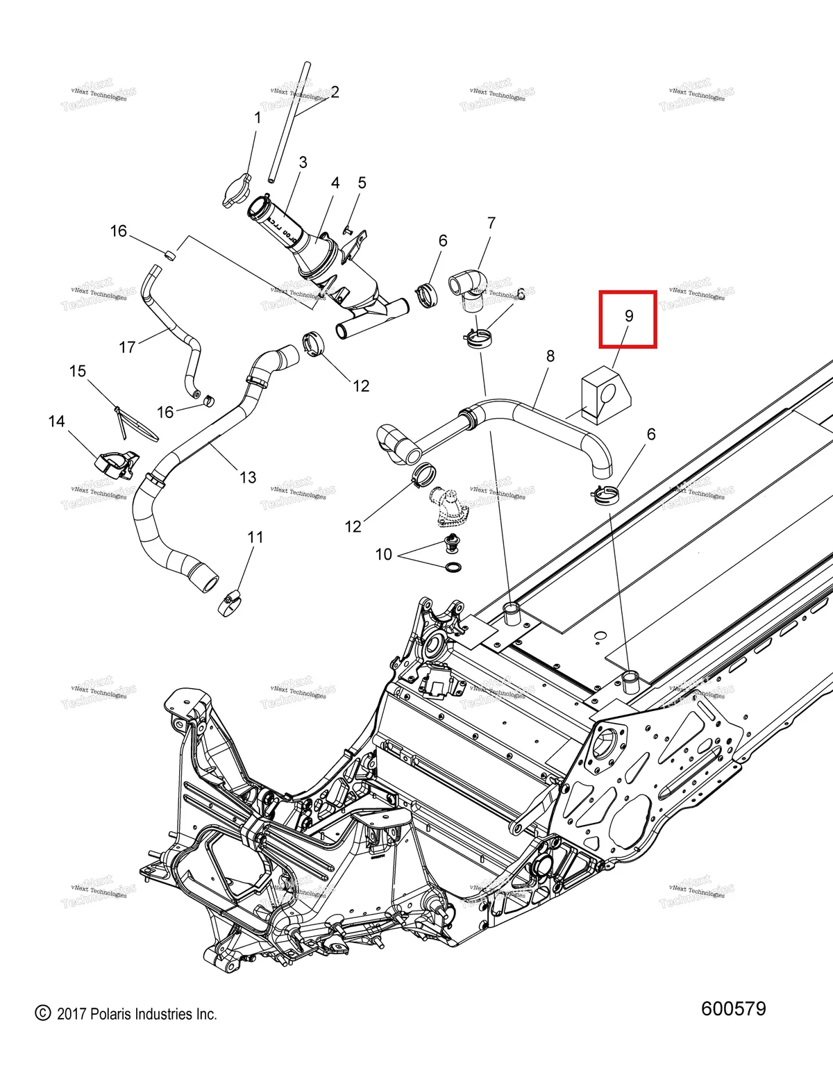 Деталь 5814351 (Поролон охлаждения шланг Polaris 800 AXYS Pro RMK LE 155 (2017) (5814351)) на схеме узла Engine, Cooling System
