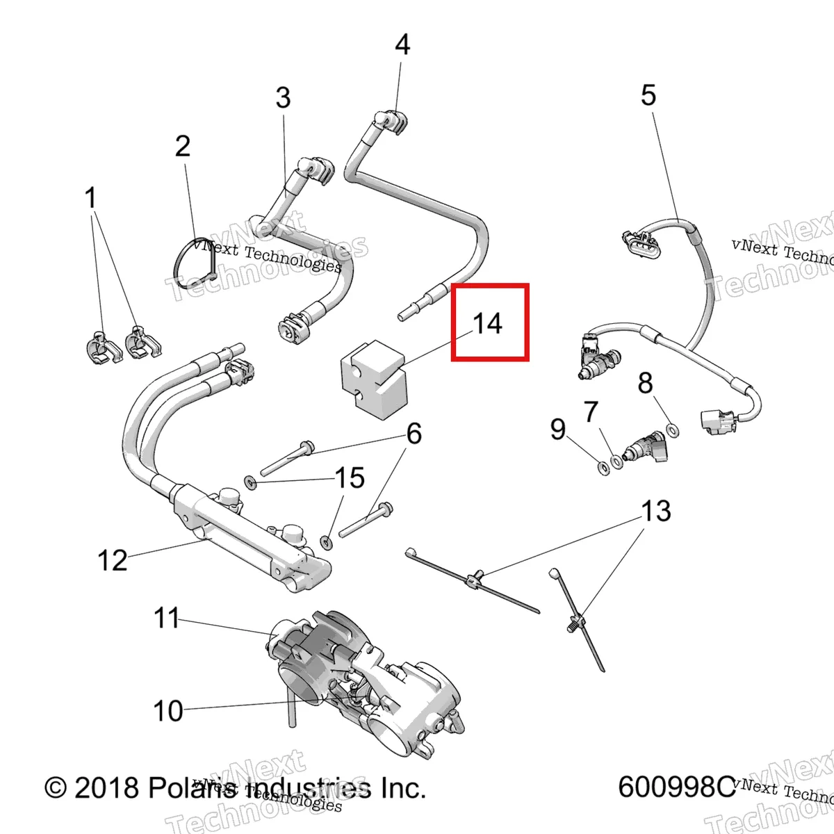 Деталь 5814352 (Поролон топливный LINES Polaris 800 AXYS Pro RMK LE 155 (2017) (5814352)) на схеме узла Fuel System, Rail, Lines & Throttle Body