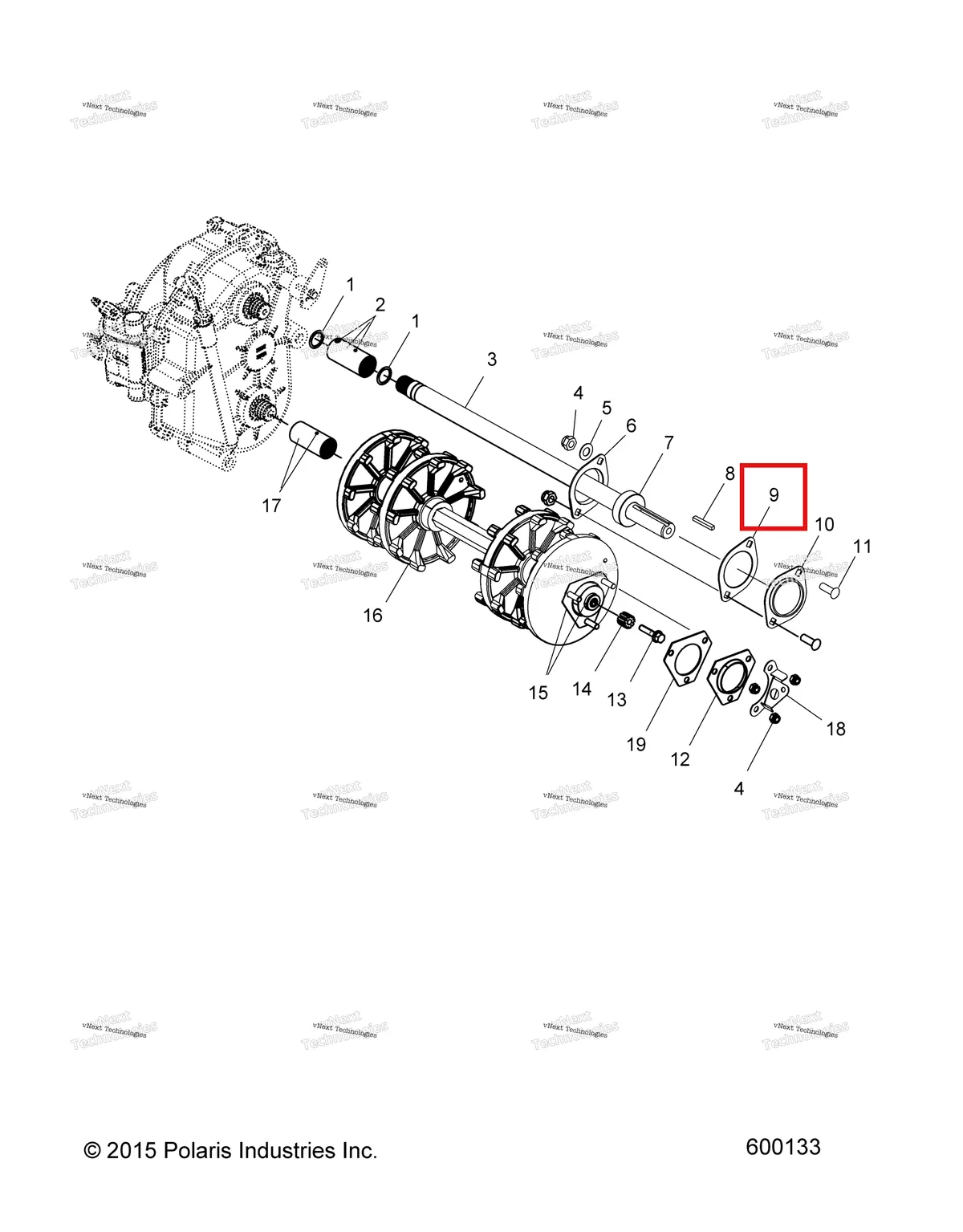 Деталь 5830135 (Прокладка промежуточный вал 2 болт Polaris Widetrak LX (2006) (5830135)) на схеме узла Drive Train, Drive Shaft & Jack Shaft