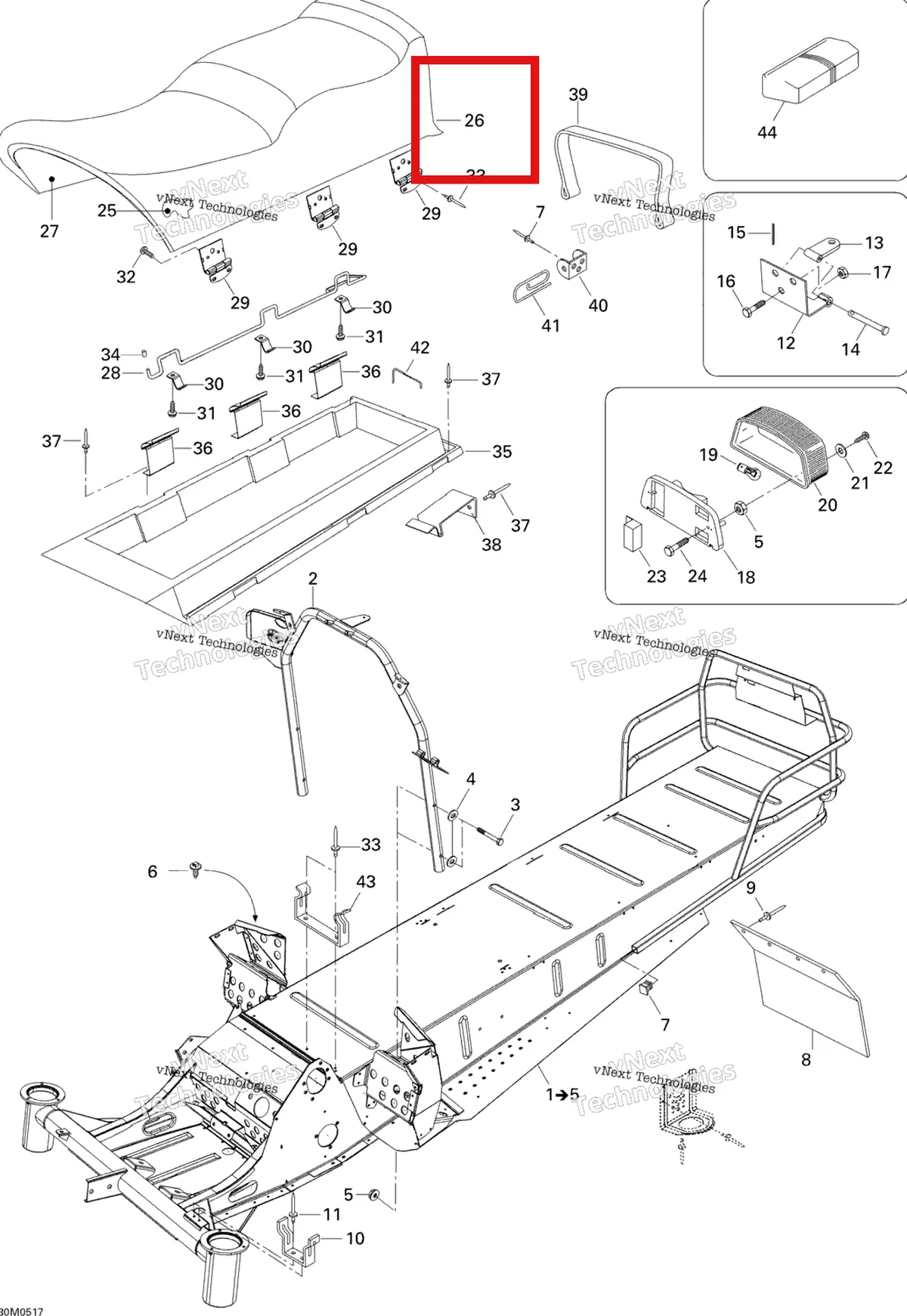 Деталь 605148629 на схеме узла 2005 Ski-Doo Skandic LT 440F Frame And Seat