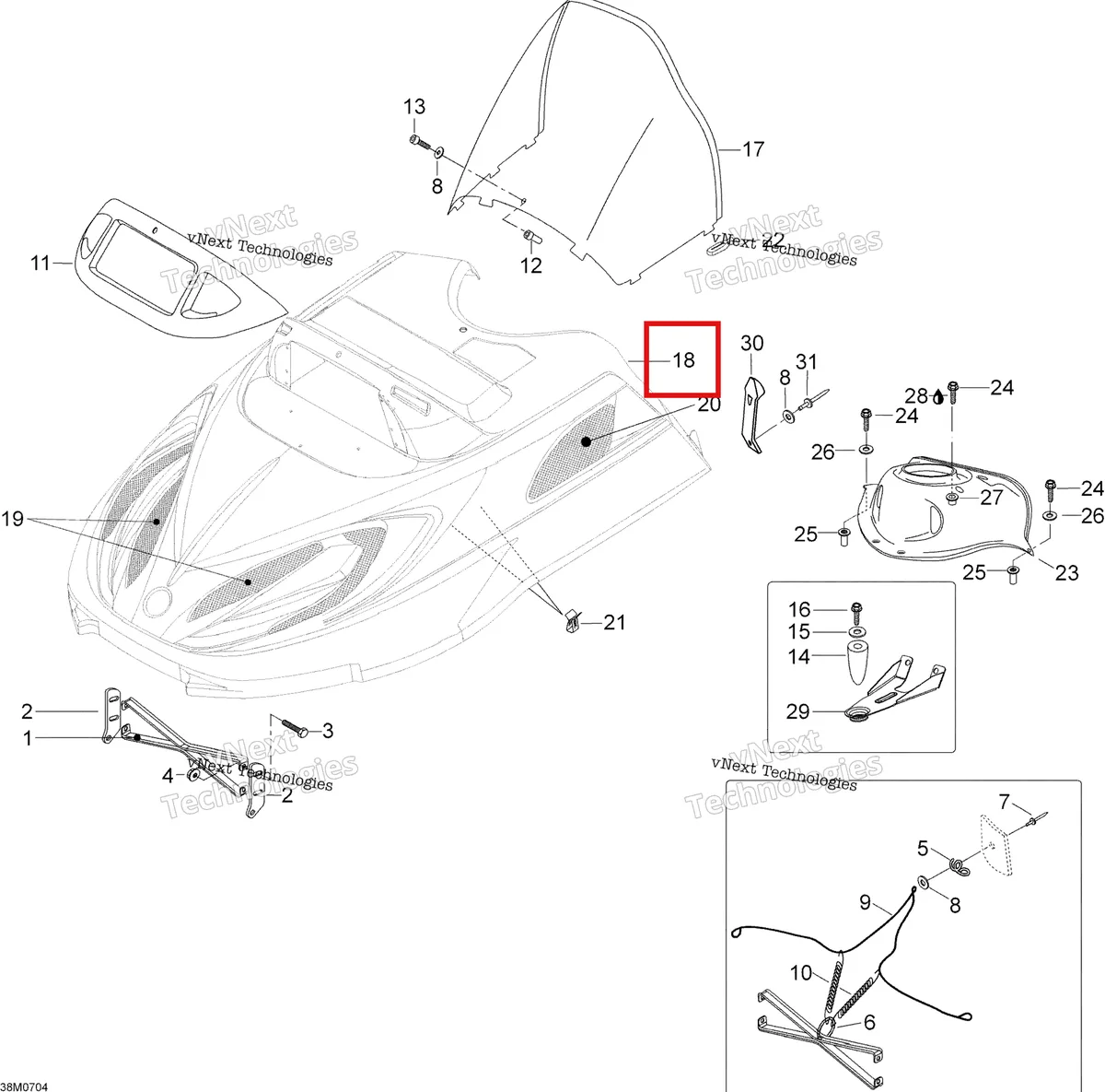 Деталь 605148660 на схеме узла 2007 Ski-Doo Skandic LT 440F Cab And Console