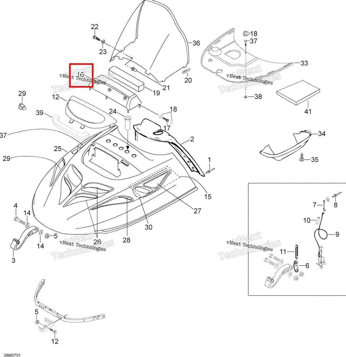 Деталь 605149010 (Крышка) на схеме узла 2007 Ski-Doo Skandic SUV 550F Hood 550F Suv