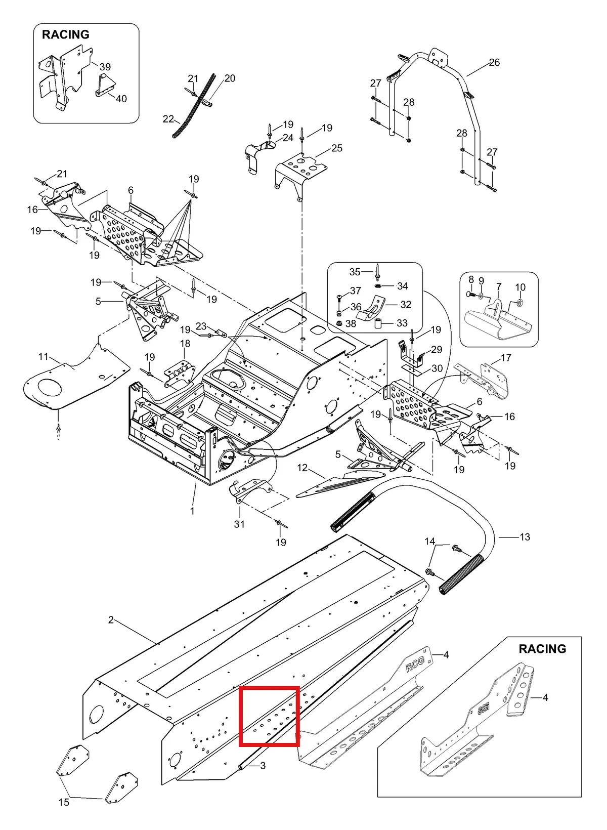 Деталь 605149388 (Деталь Frame Assy, Red. Includes Items 1 Thru 17) на схеме узла 09- Frame