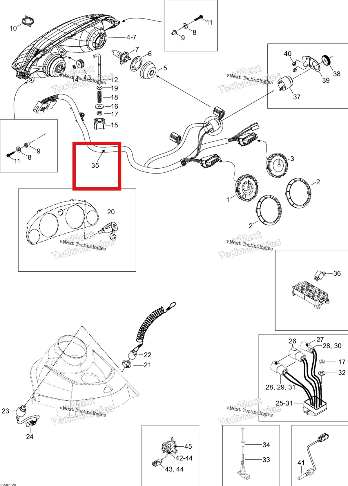 Деталь 605149624 (Деталь Wiring Harness Ass'y, Front Light) на схеме узла 2005 Ski-Doo Expedition 600 H.O. SDI Electrical Accessories